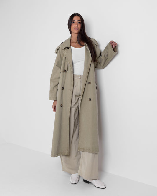 Denim Long Khaki Trench
