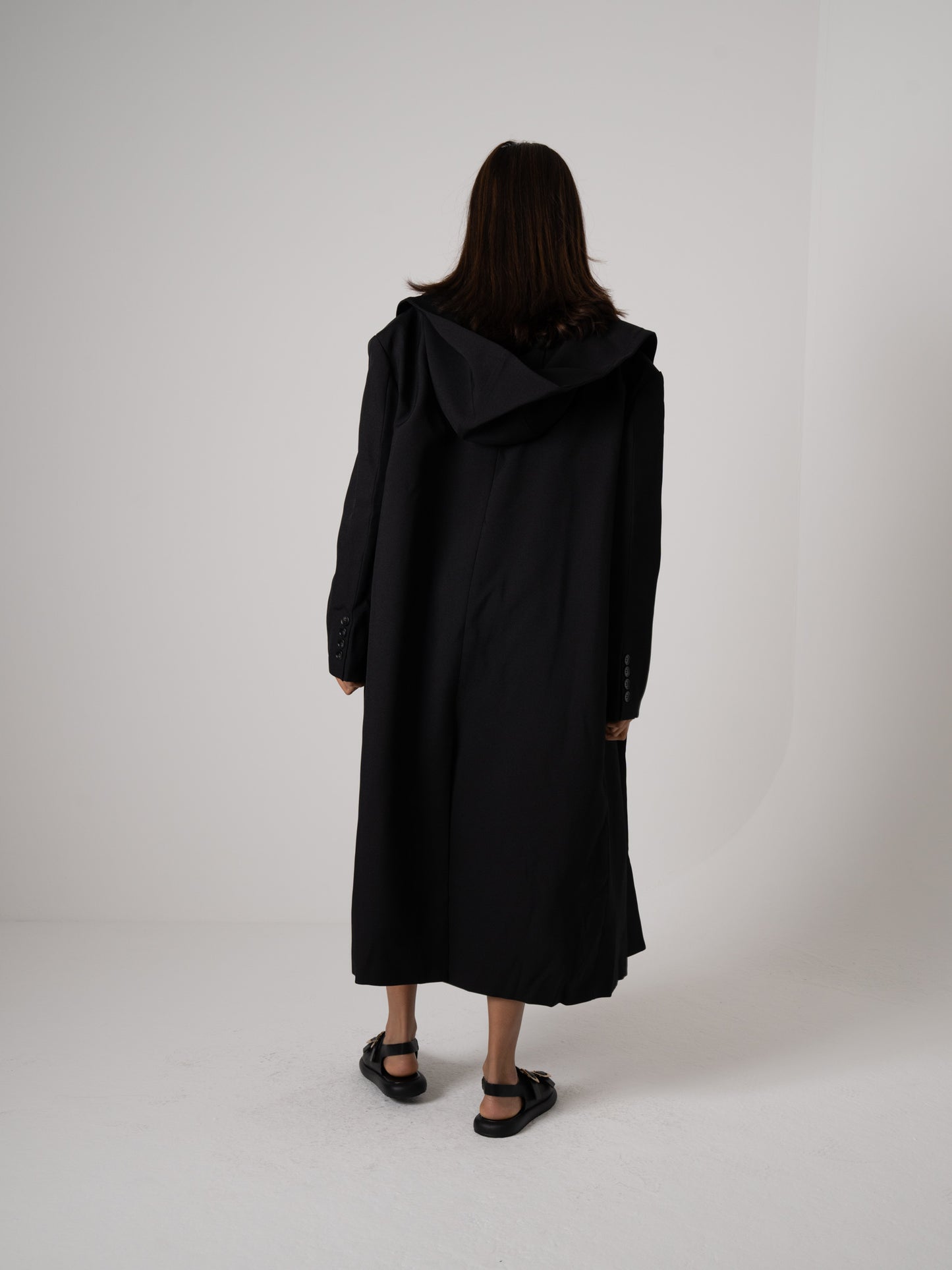 Hooded Black Long Blazer