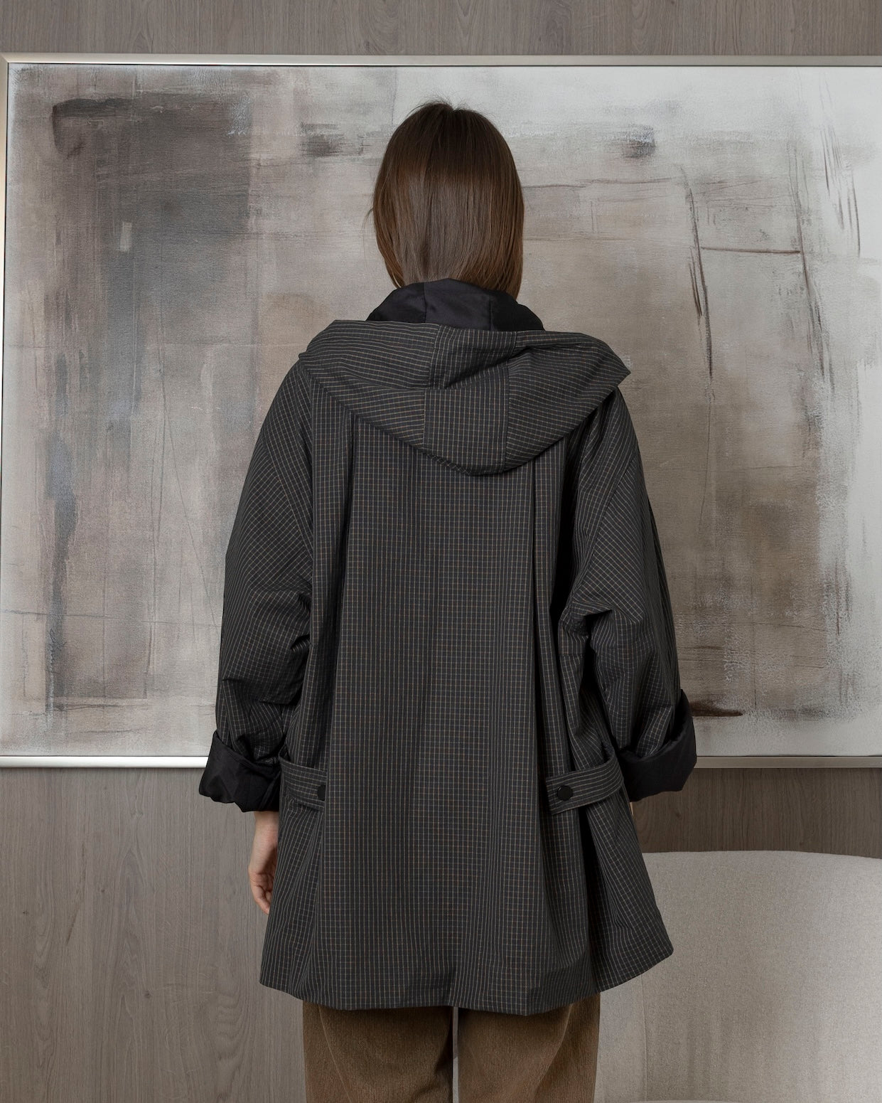 Hooded Plaid Jacket with Pockets