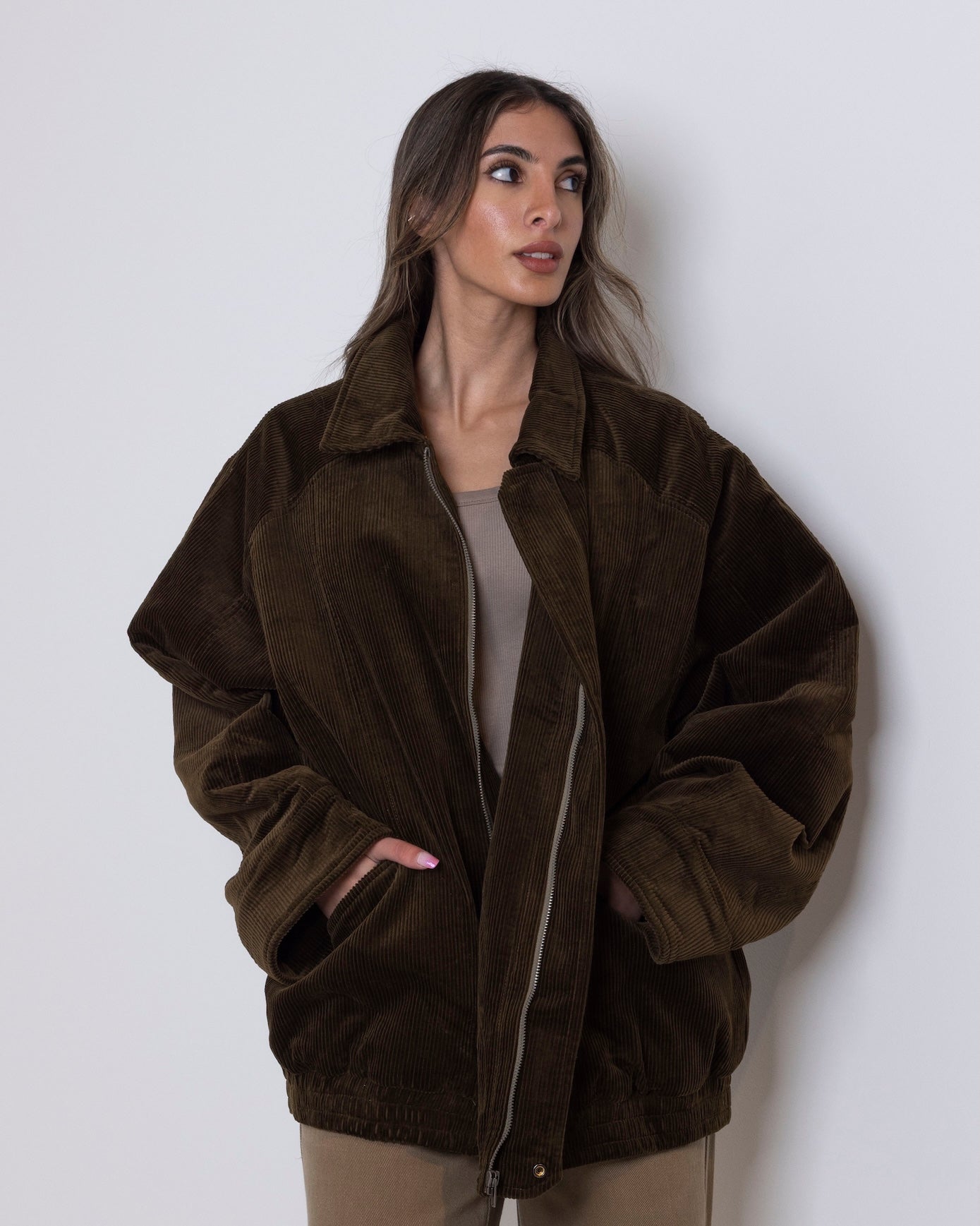 Khaki Corduroy Oversized Jacket
