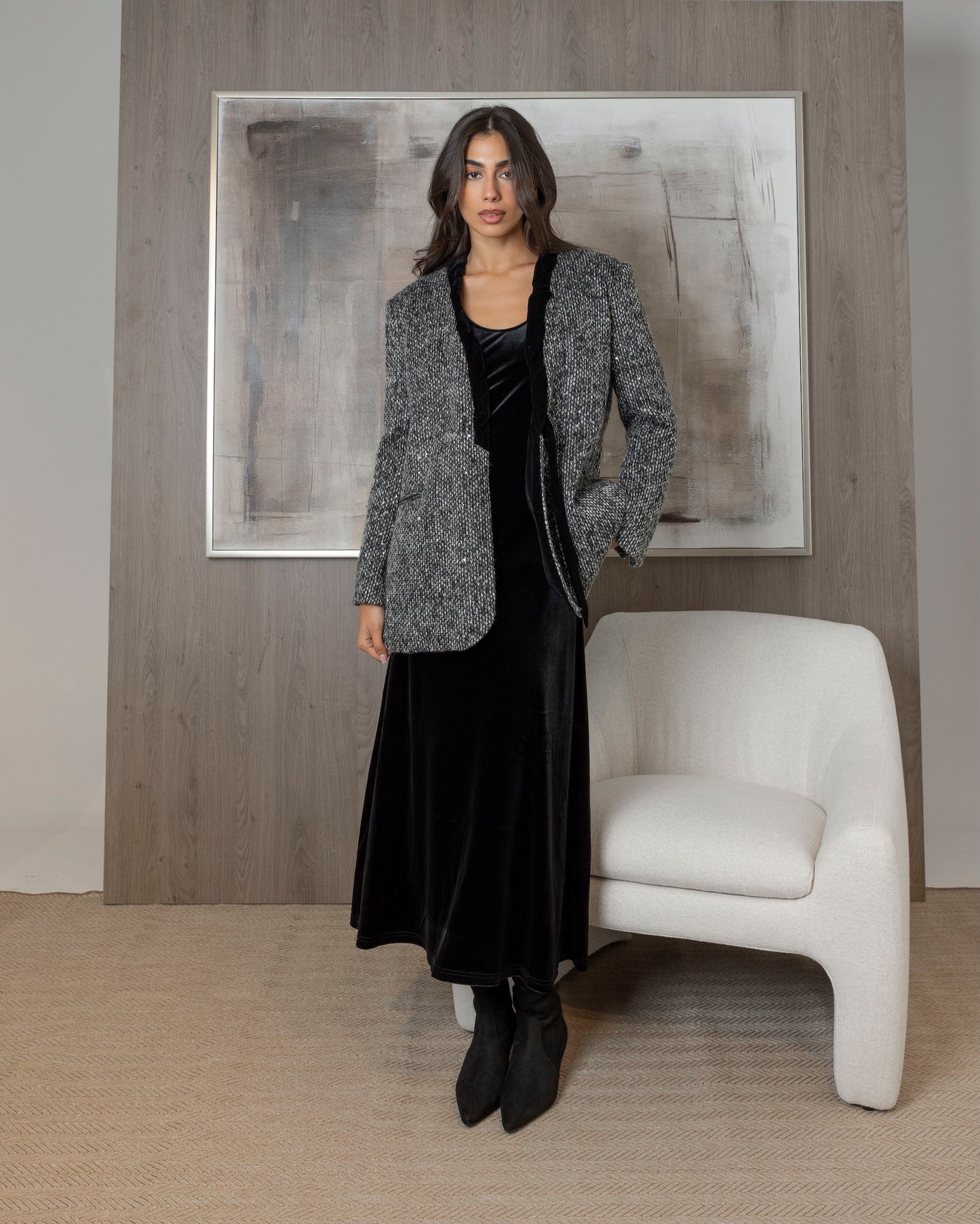 Tweed Jacket with Velvet