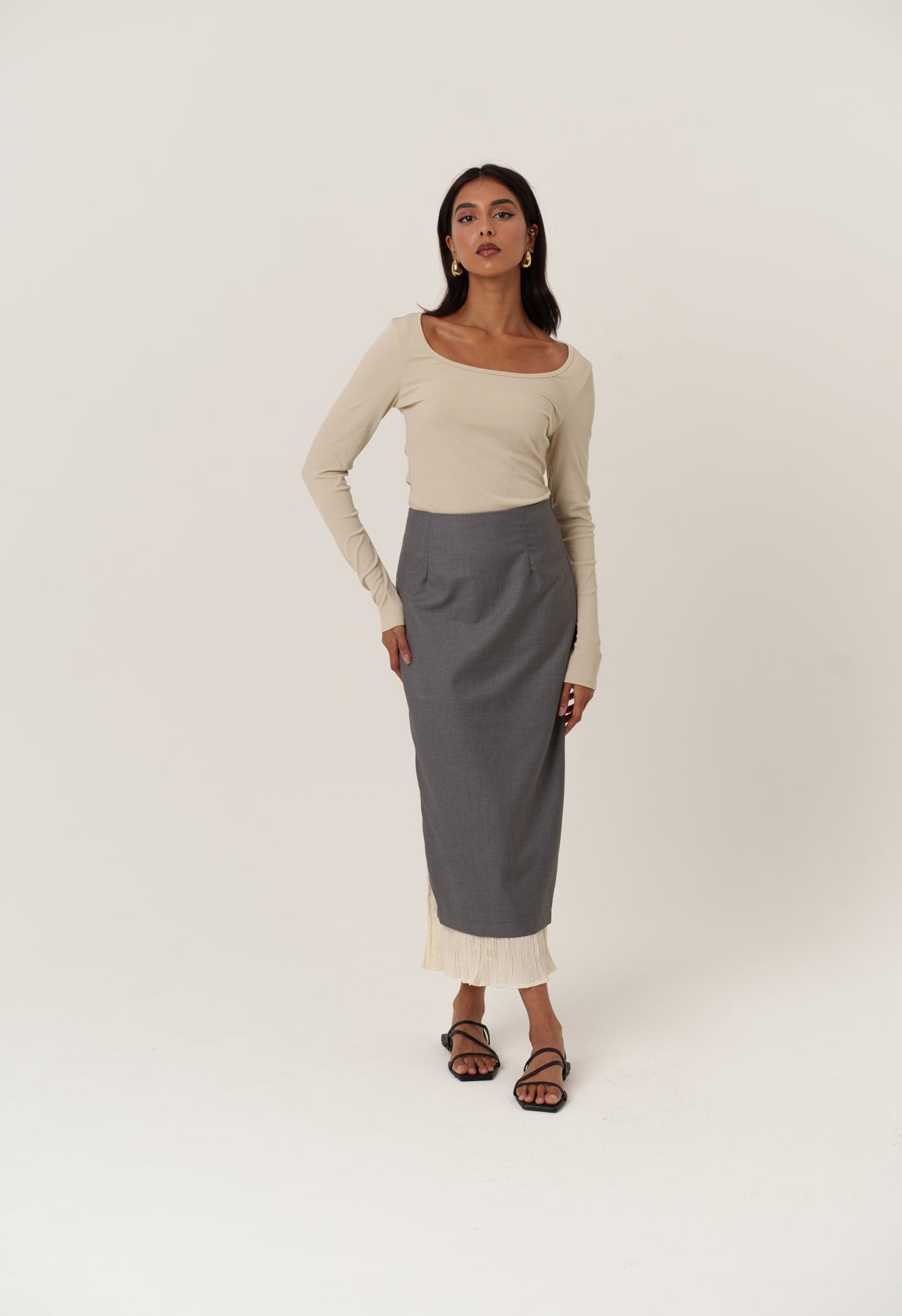 Grey Skirt with Pleats