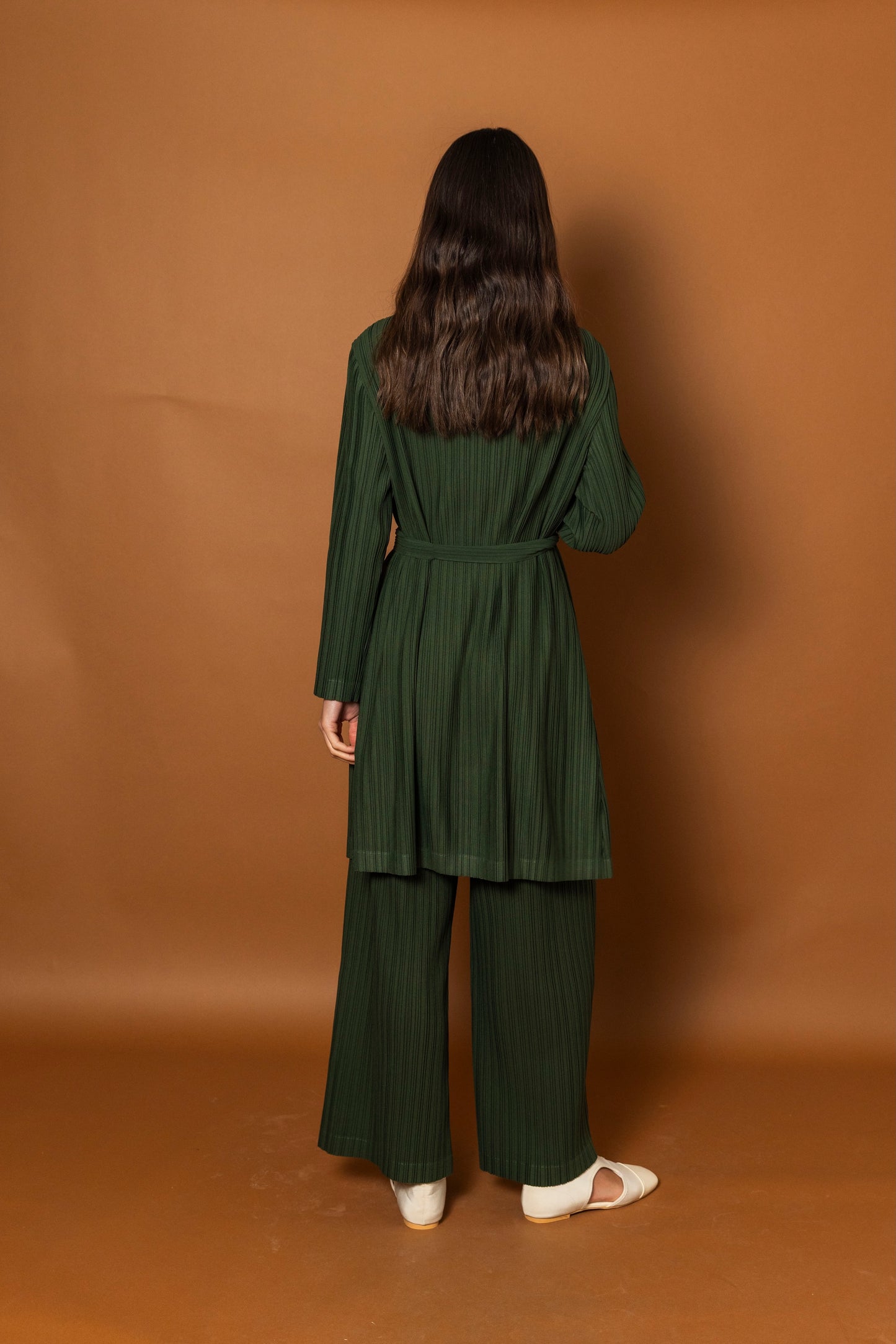 Green Pleated Long Jacket Set