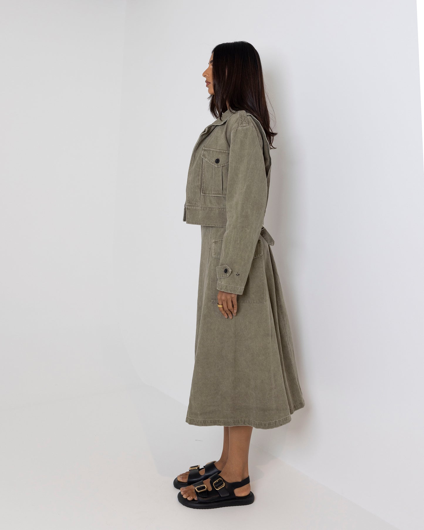 Denim Cargo Skirt Set
