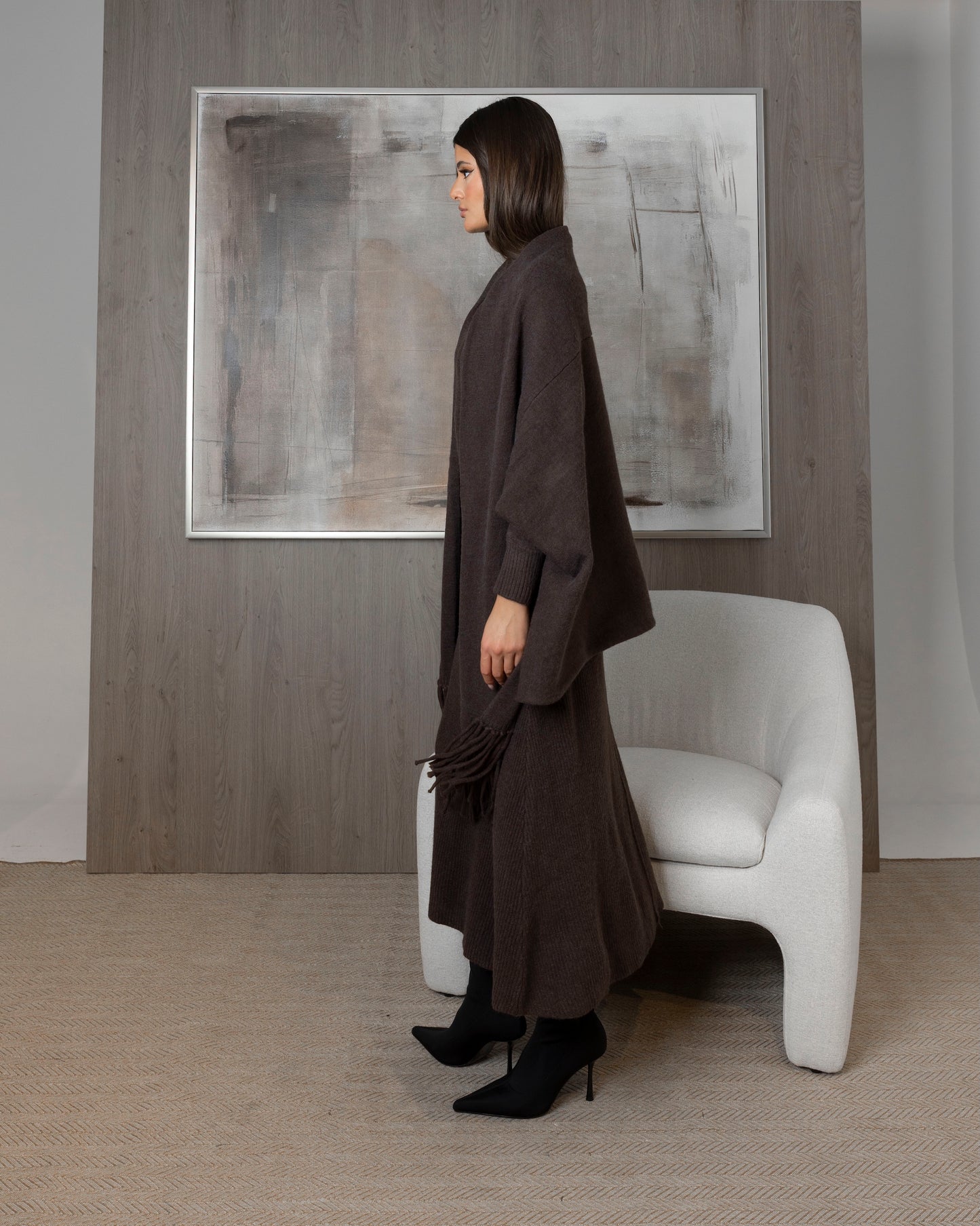 2 Piece Knit Set (Dress & Fringed Cardigan)