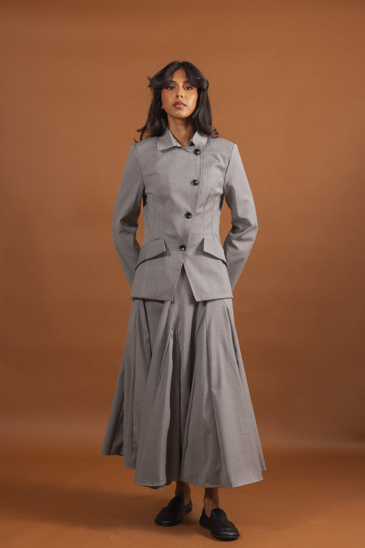 Grey Suit Set with Maxi Skirt