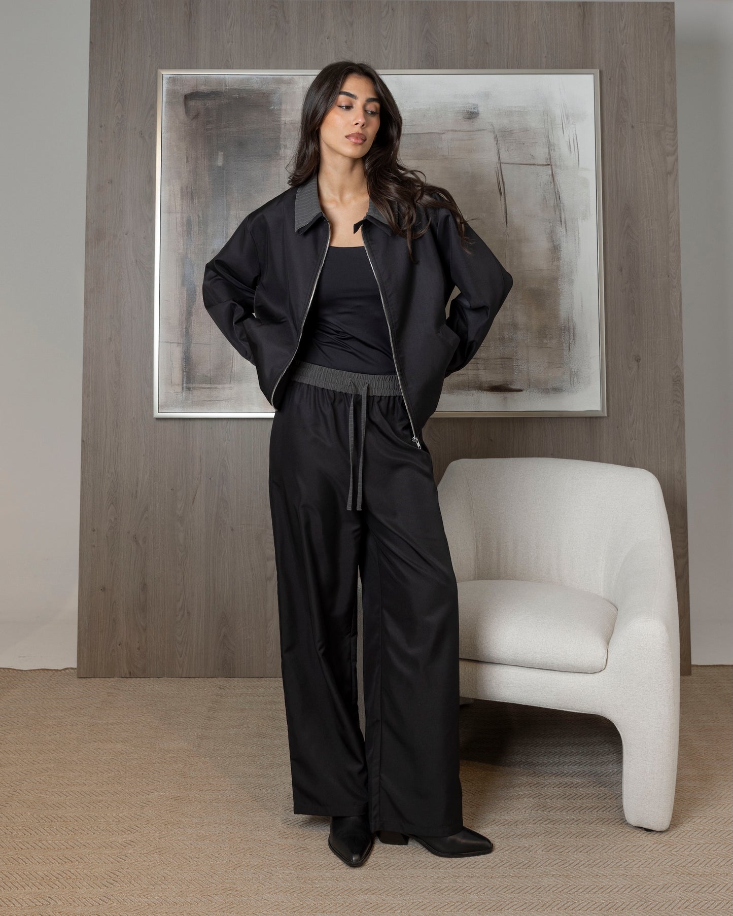 Black Jacket with Grey Striped Collar Set