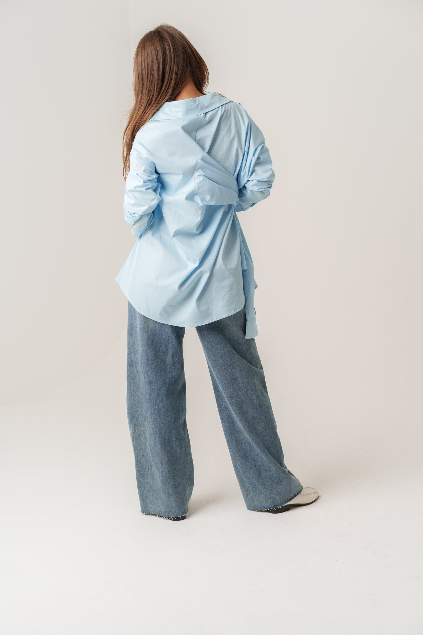 Blue Shirt with Sleeve Wrap