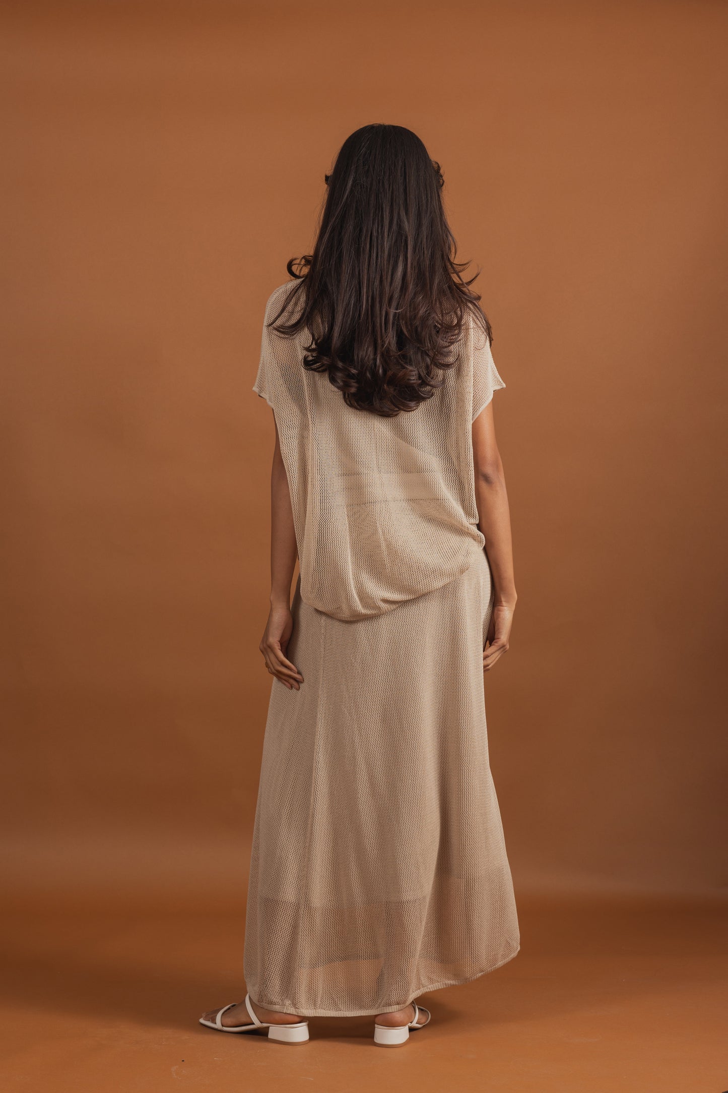 Light Mesh Beige Skirt Set