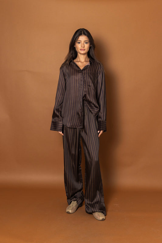 Striped Brown Silk Set