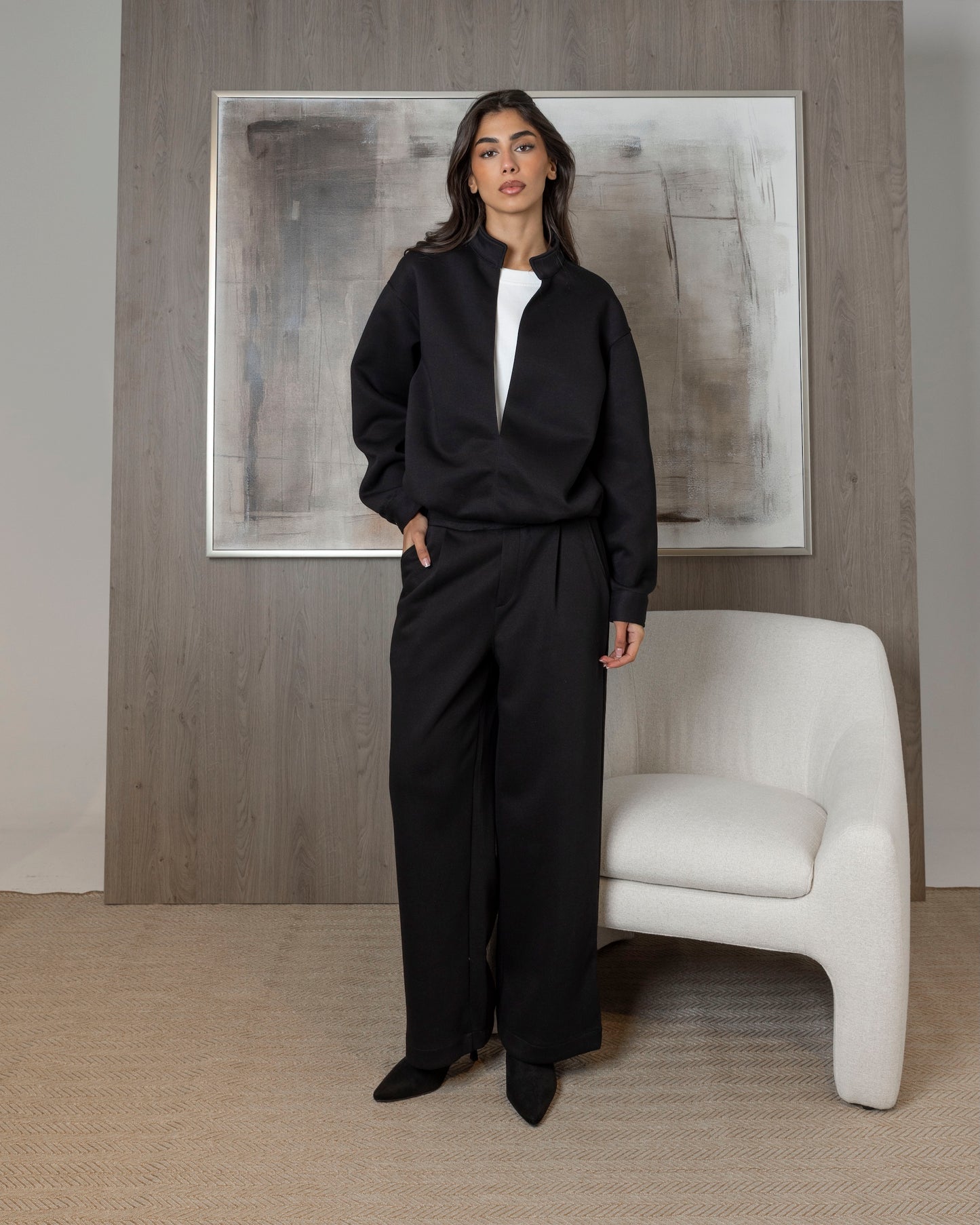 Black Tracksuit with Attached Inner Top