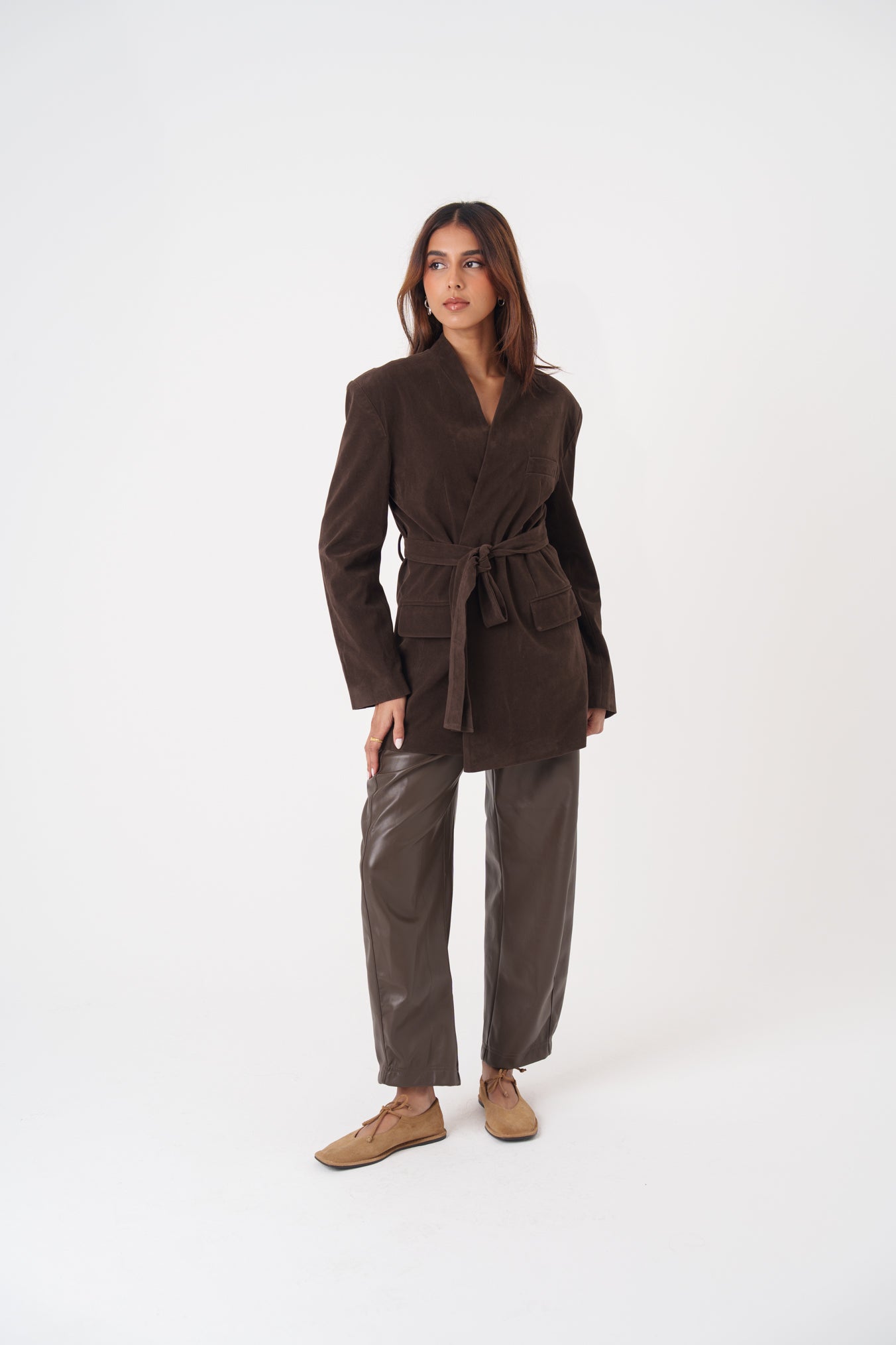 Brown Wrap Blazer with Belt