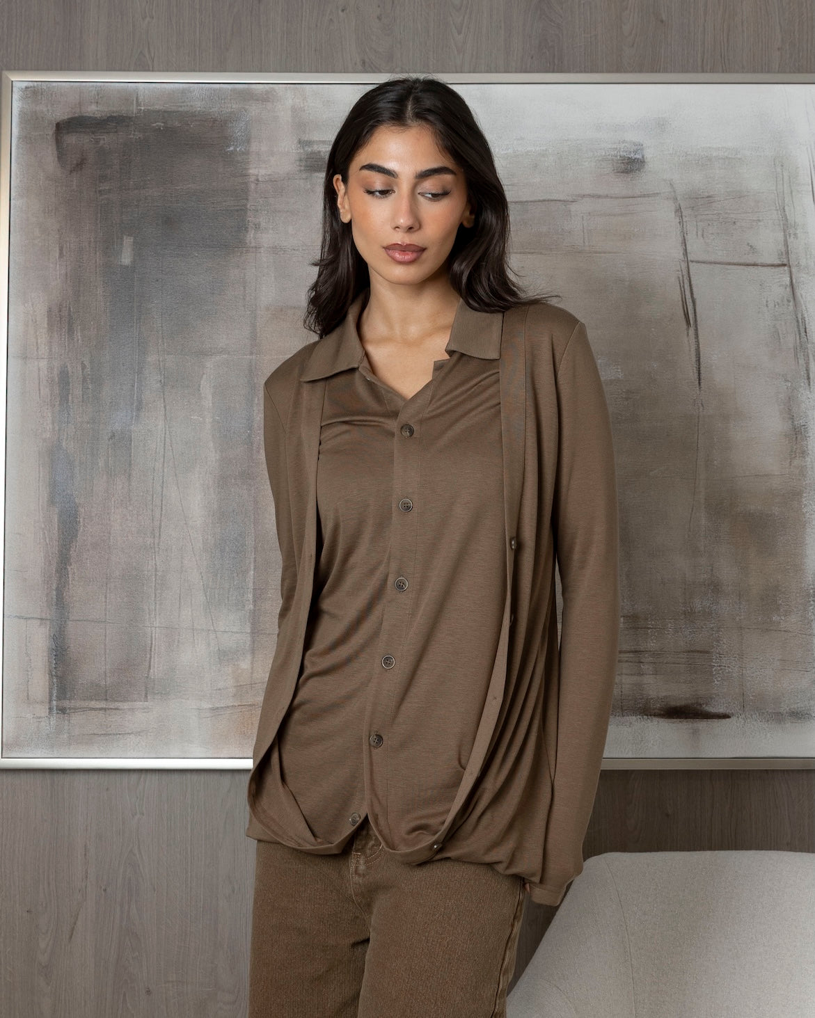 Khaki/Brown Buttoned Double Shirt