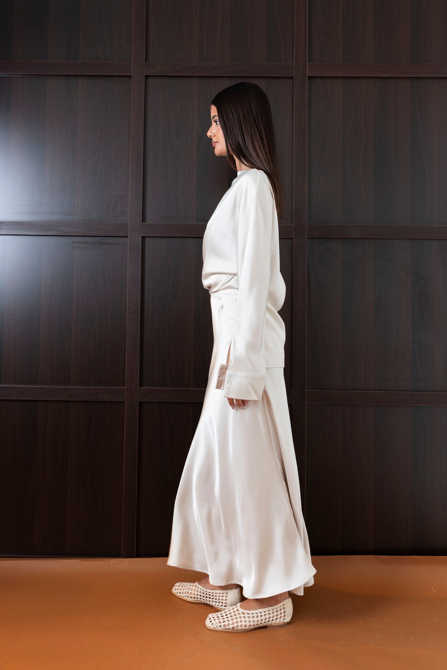 Creme Silk Dress & Top Set