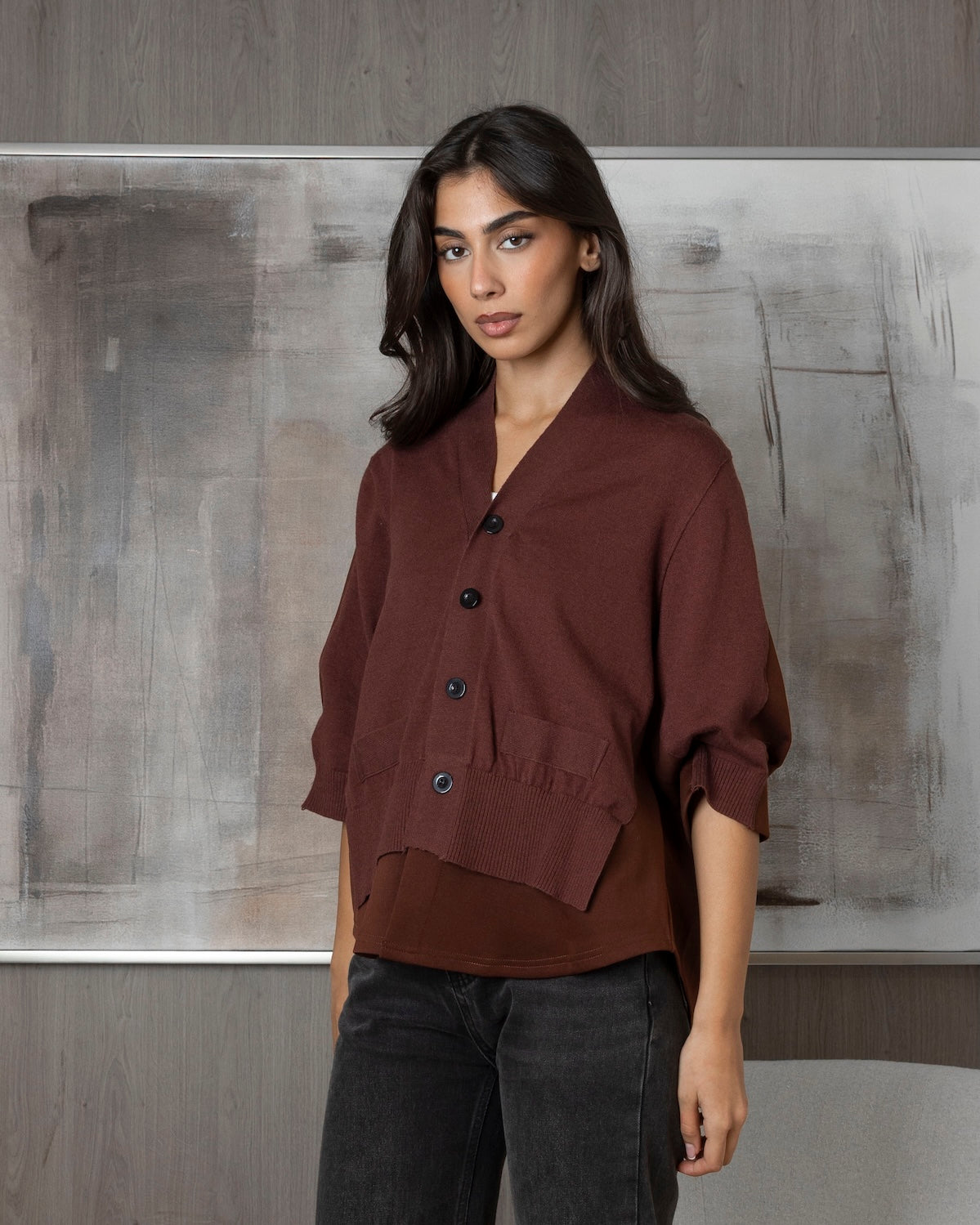 Maroon Knit X Cotton Top