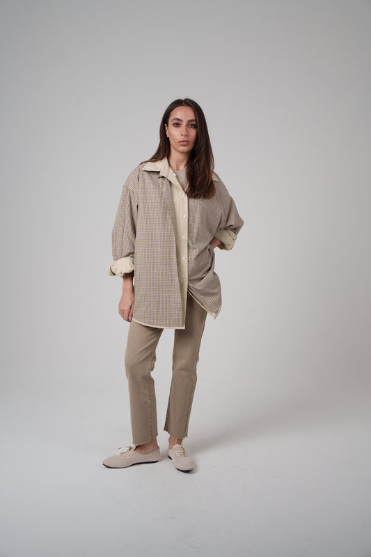 Beige Checked Double Shirt