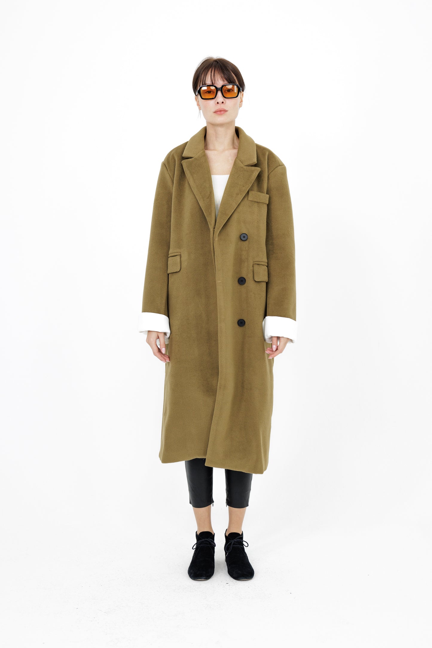 Wool Coat with Attached White Fold