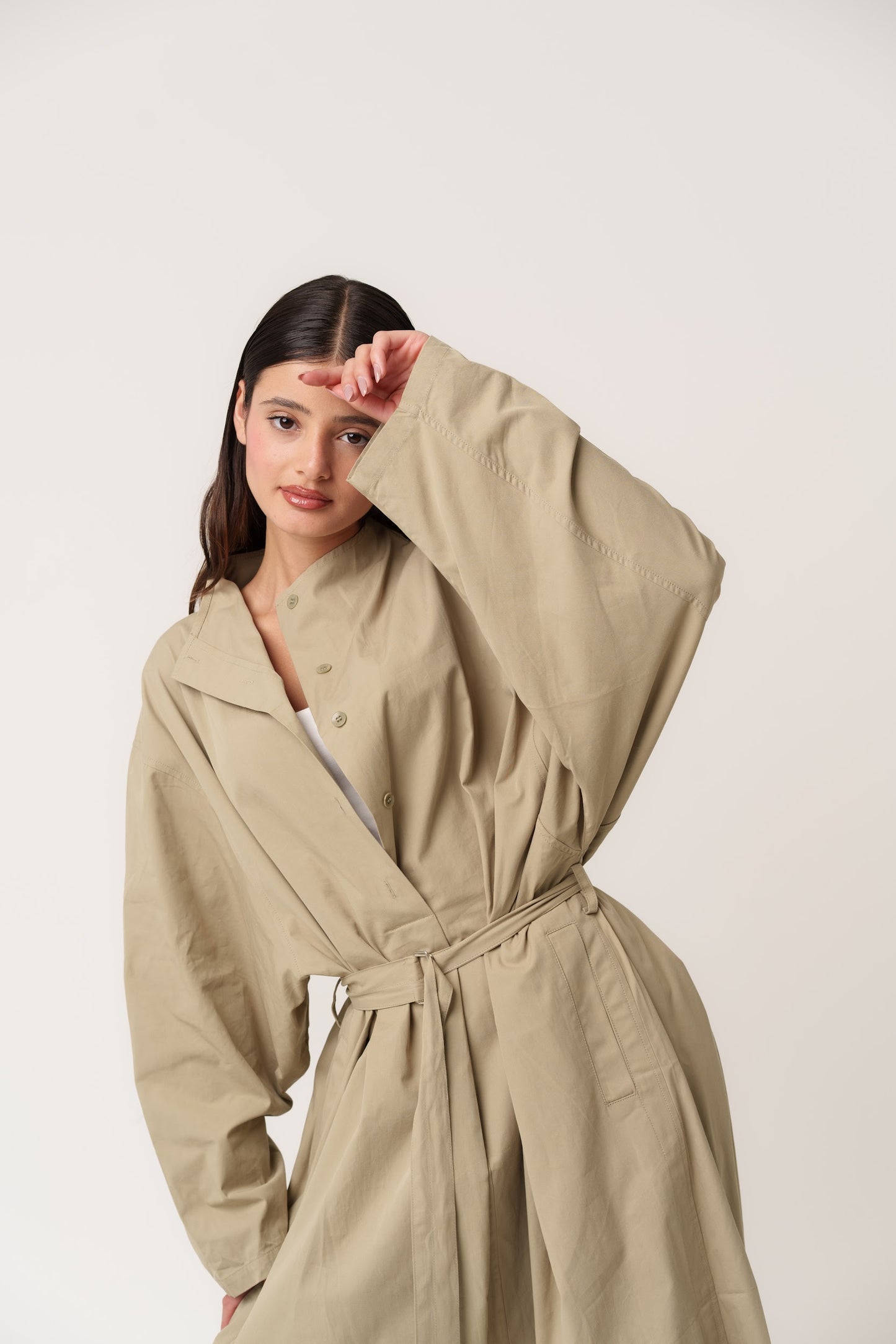 Beige Buttoned Dress with Belt