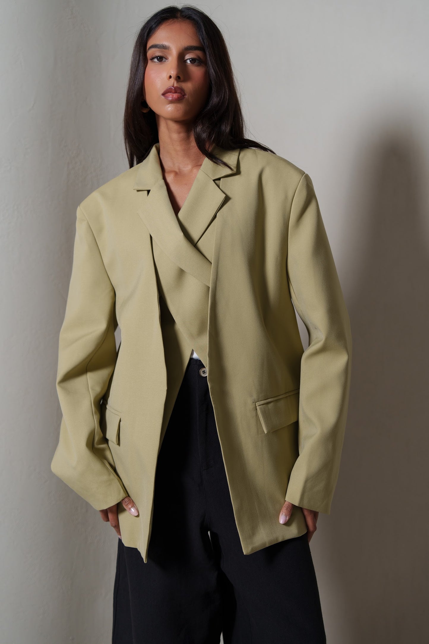 Khaki Blazer with Inner Wrap