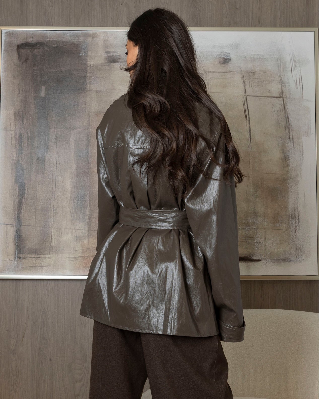 Collared Leather Jacket in Brown