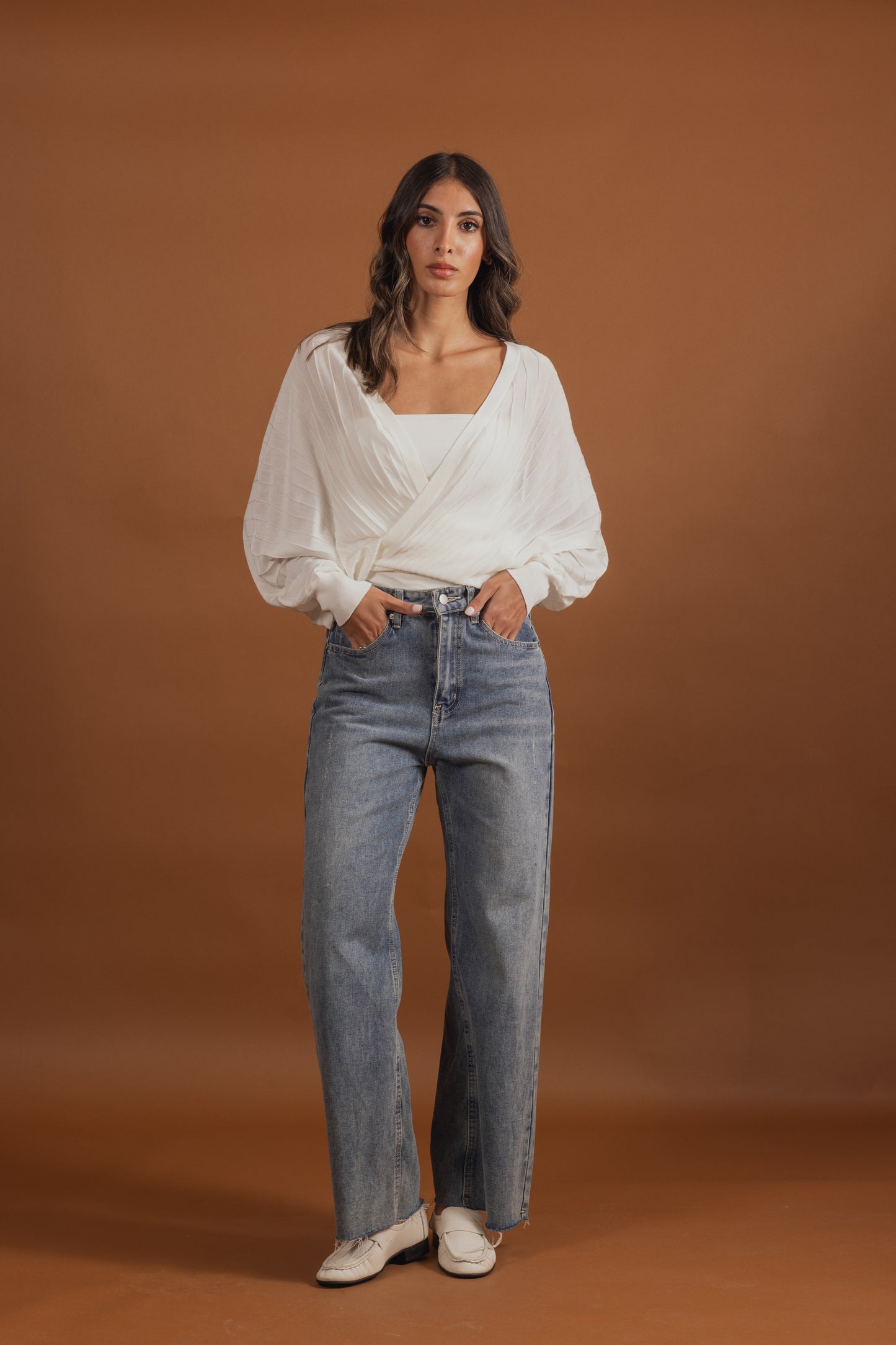 Wide Pleated Wrap Tops