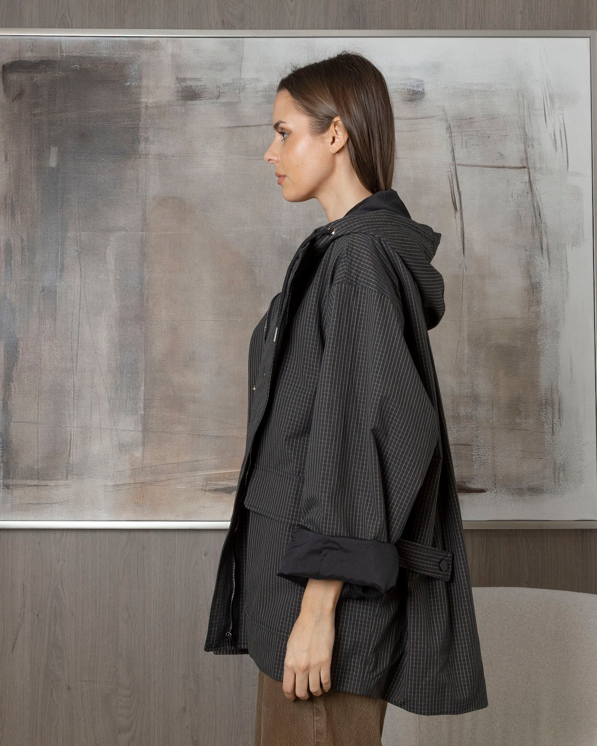 Hooded Plaid Jacket with Pockets