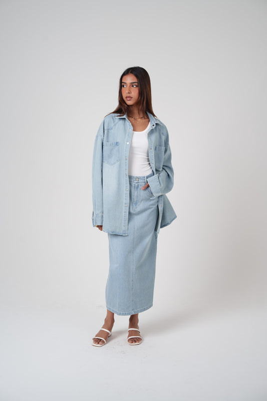 Denim Skirt & Shirt Set