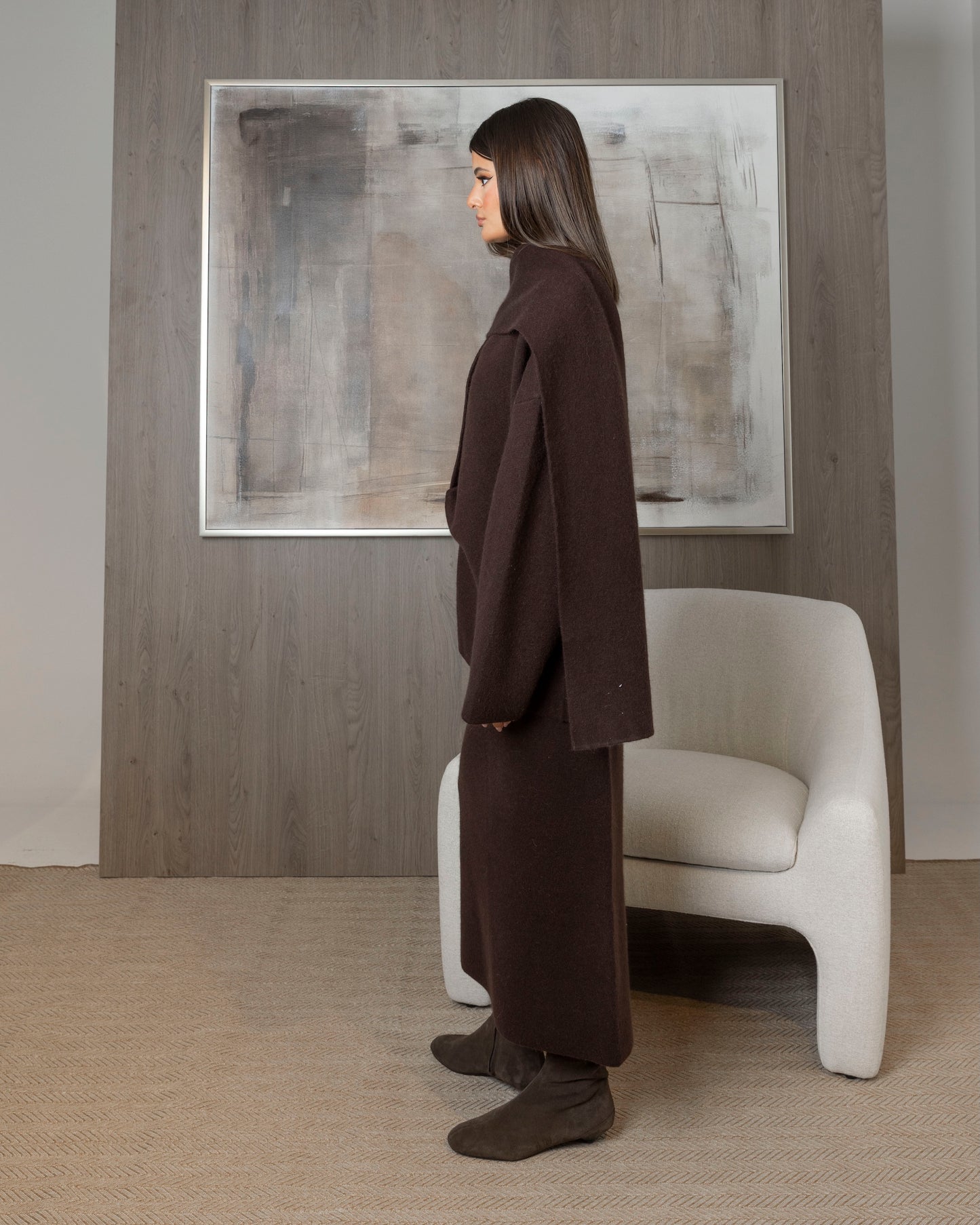 Knit Set Skirt & Cardigan with Scarf Attached