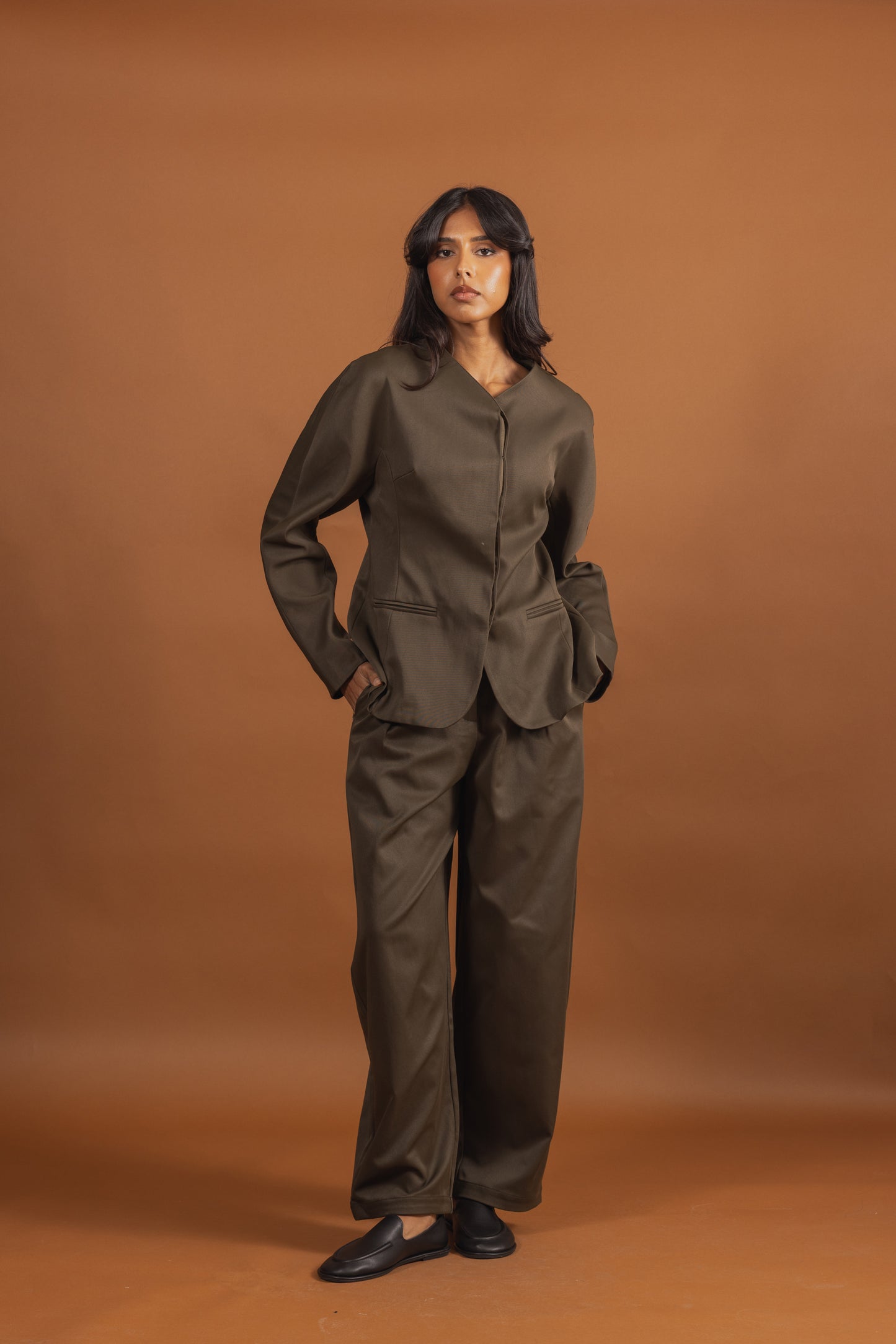 Khaki Wrap Blazer Set
