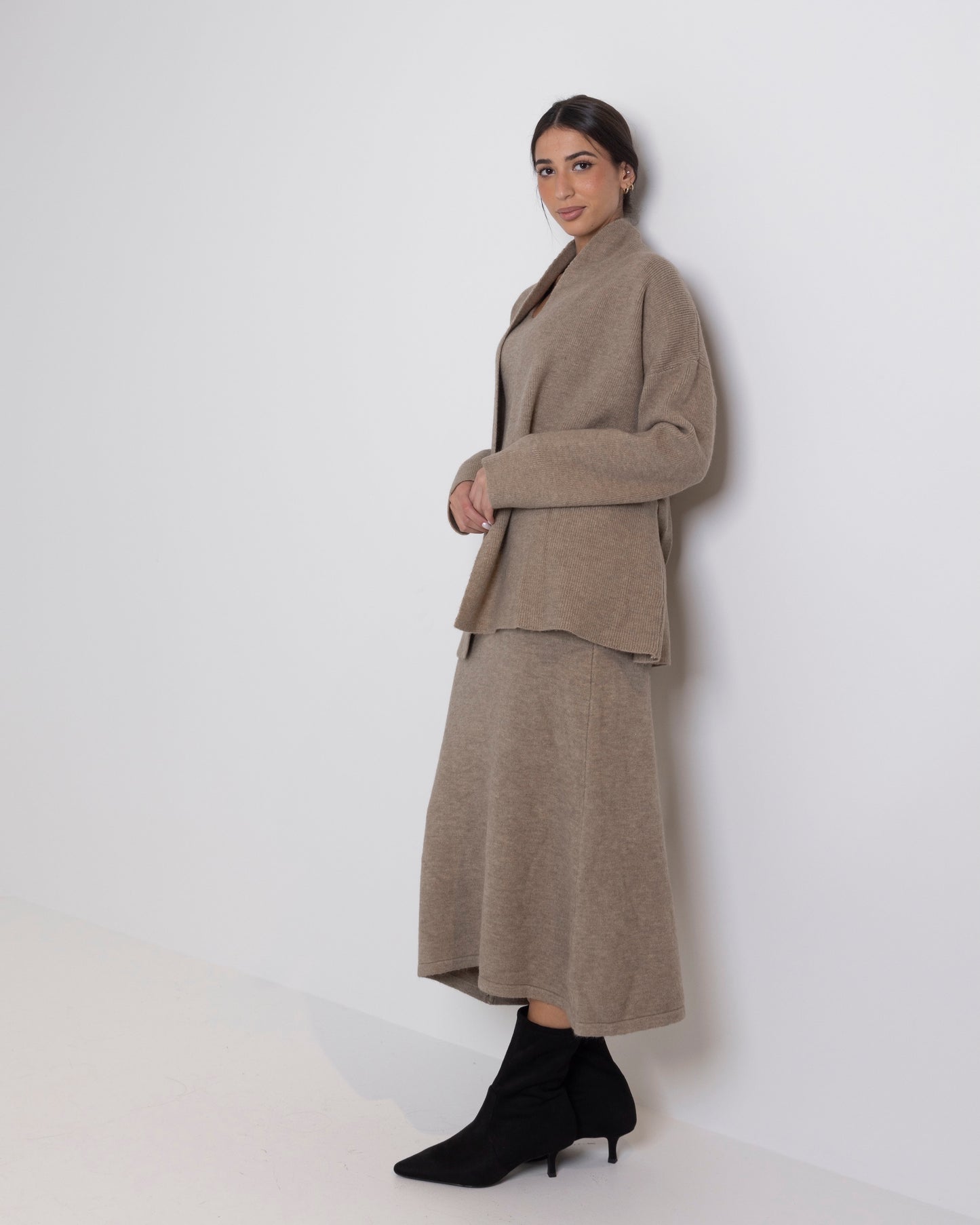 Beige Knitted Dress & Jacket Set