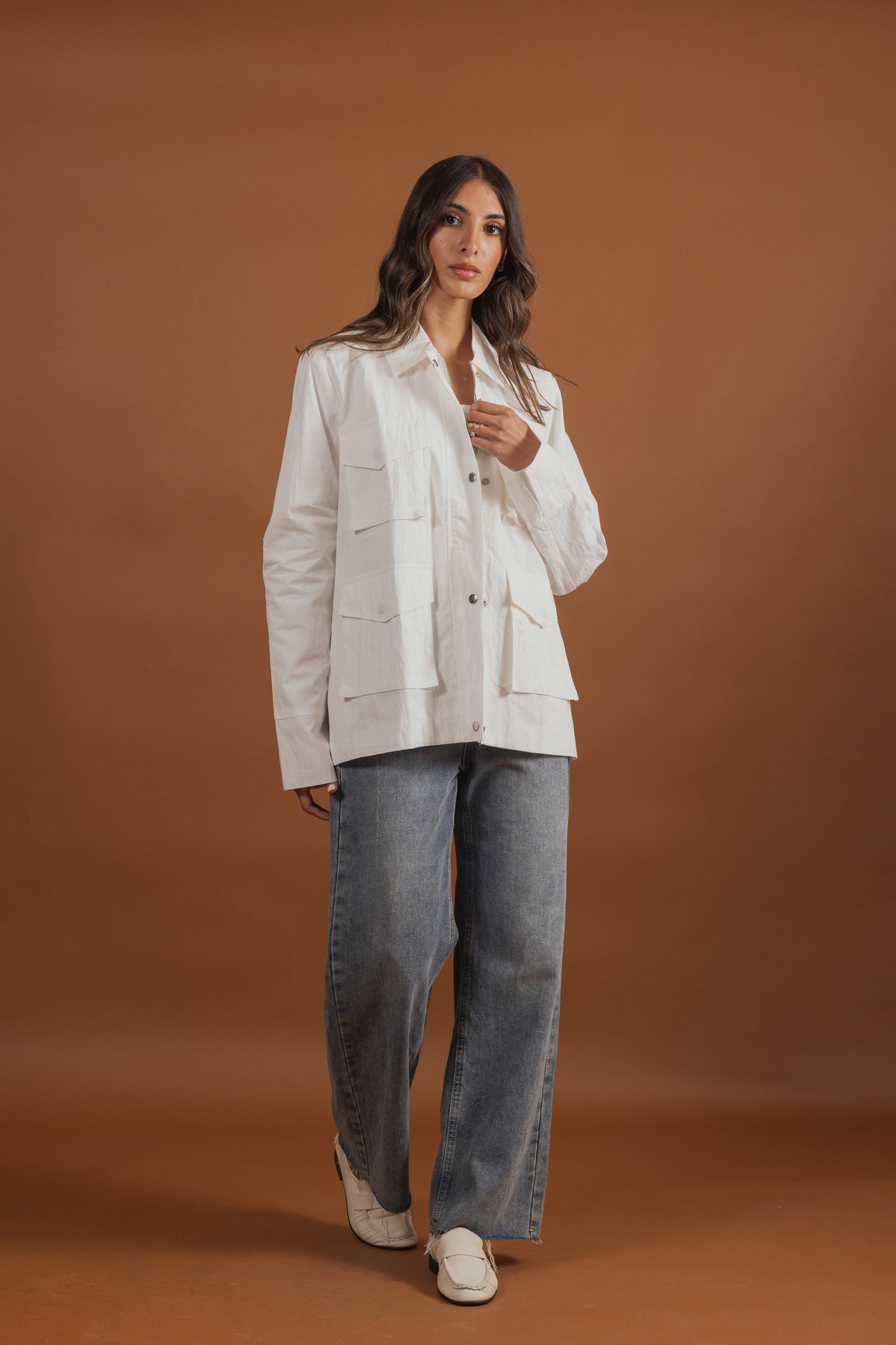 White Cargo Shirt Jacket