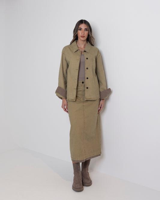 Khaki Straight Cut Skirt Set