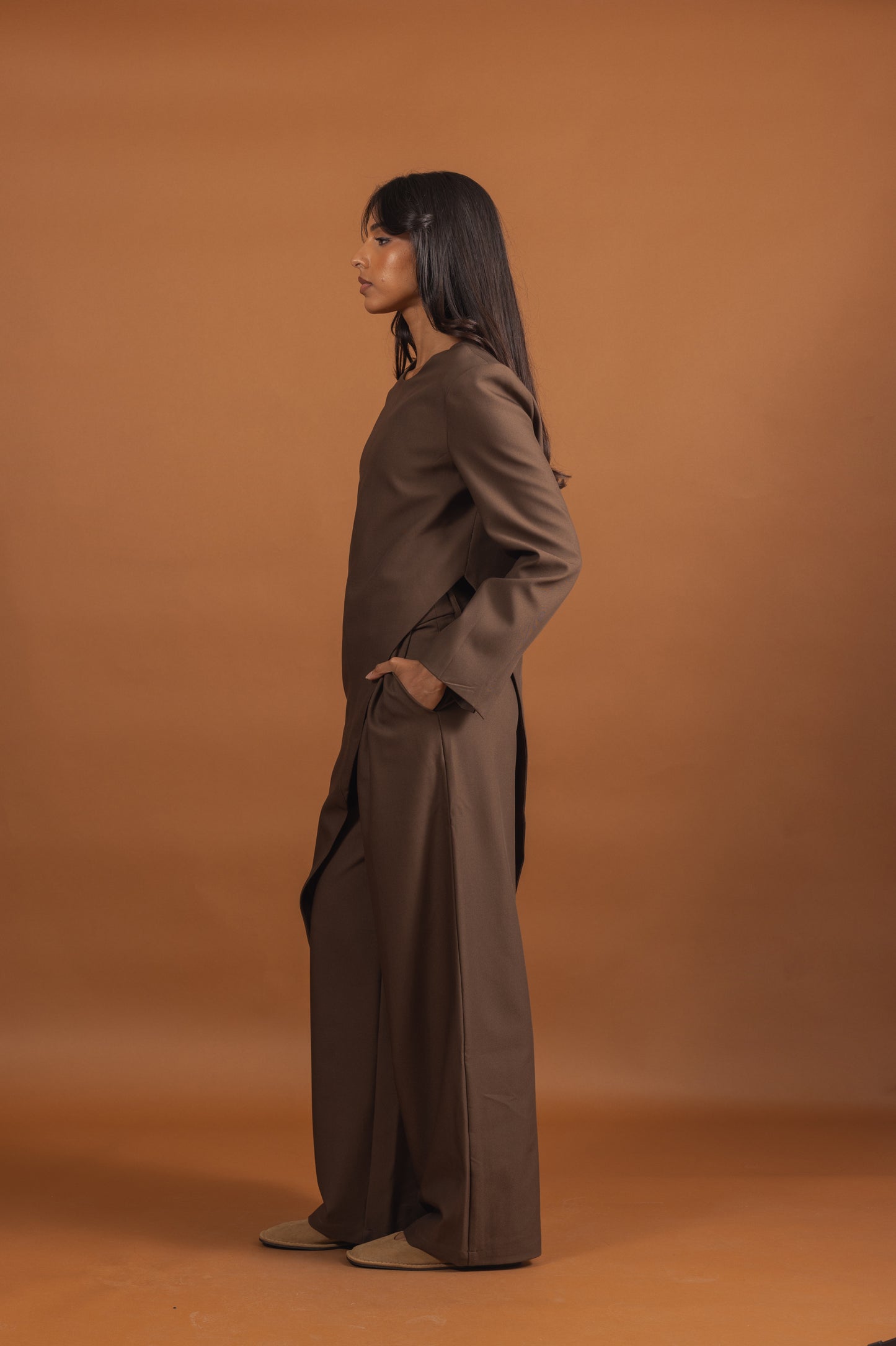Brown Set with Asymmetrical Top