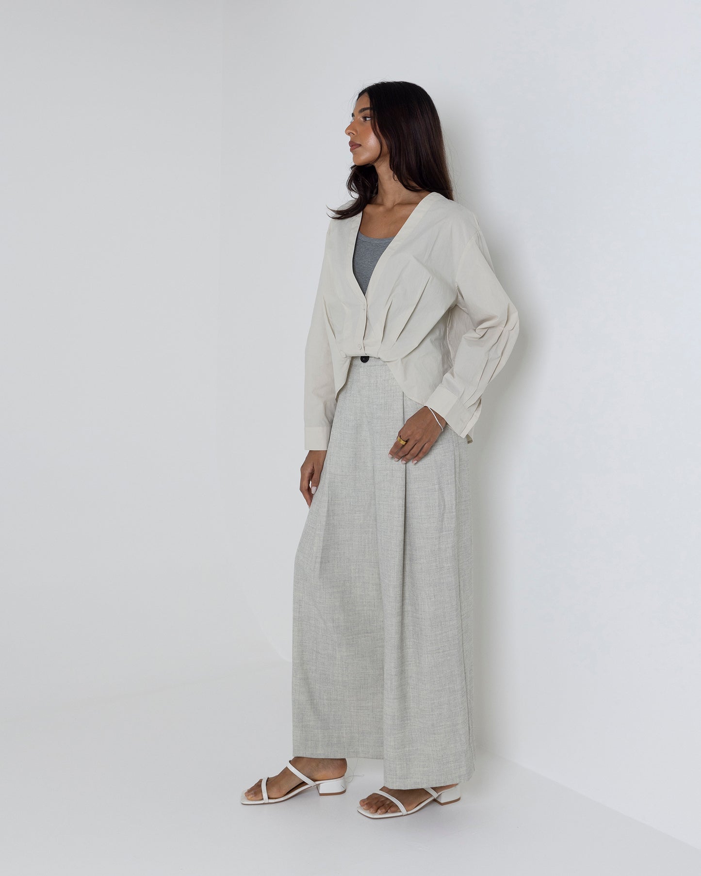 Draped Buttoned Blouse with Grey Inner