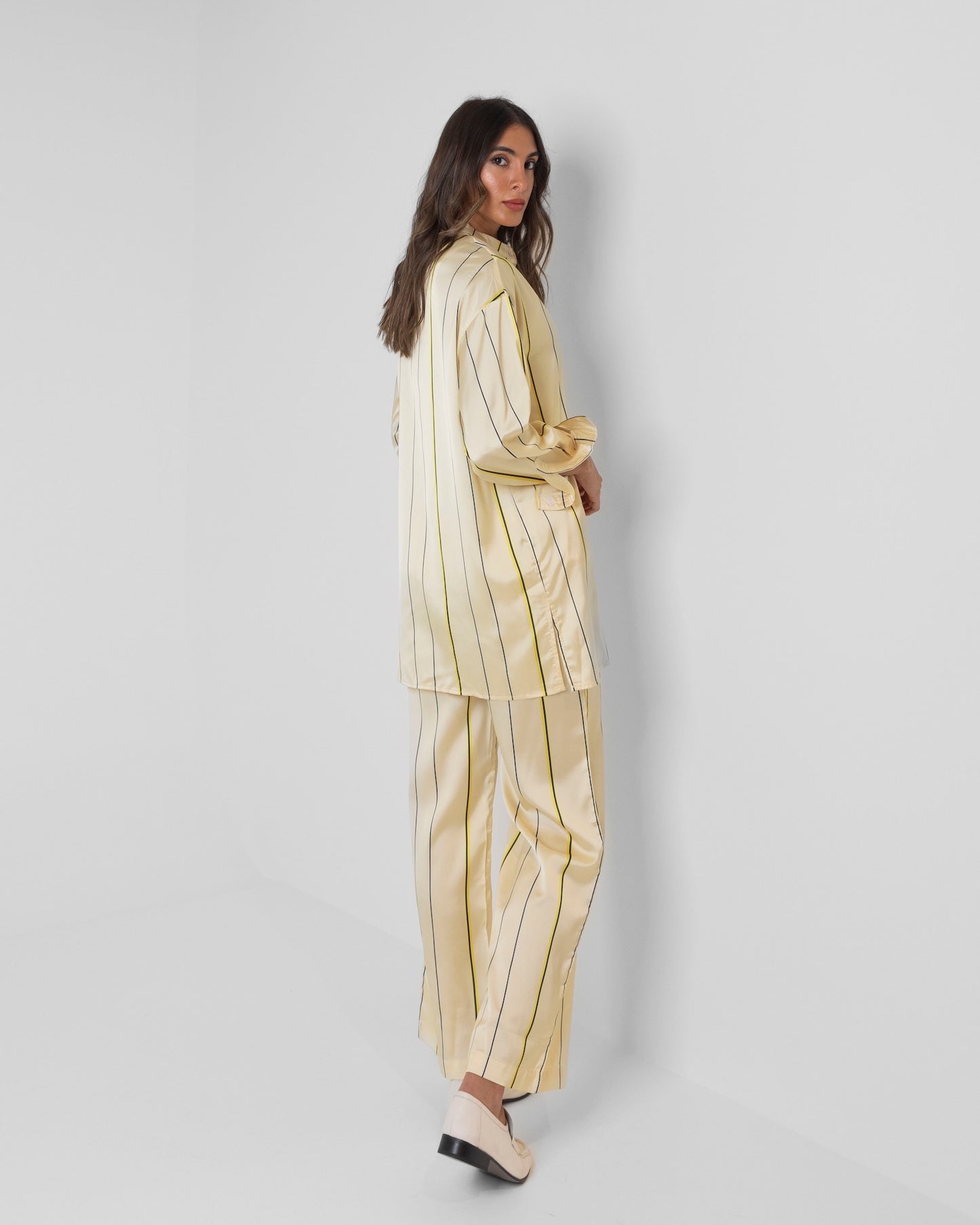 Yellow Silk Striped Set