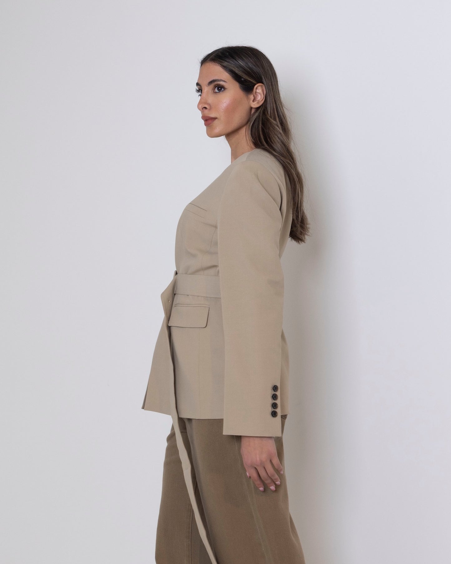 Khaki Top with Pockets & Belt