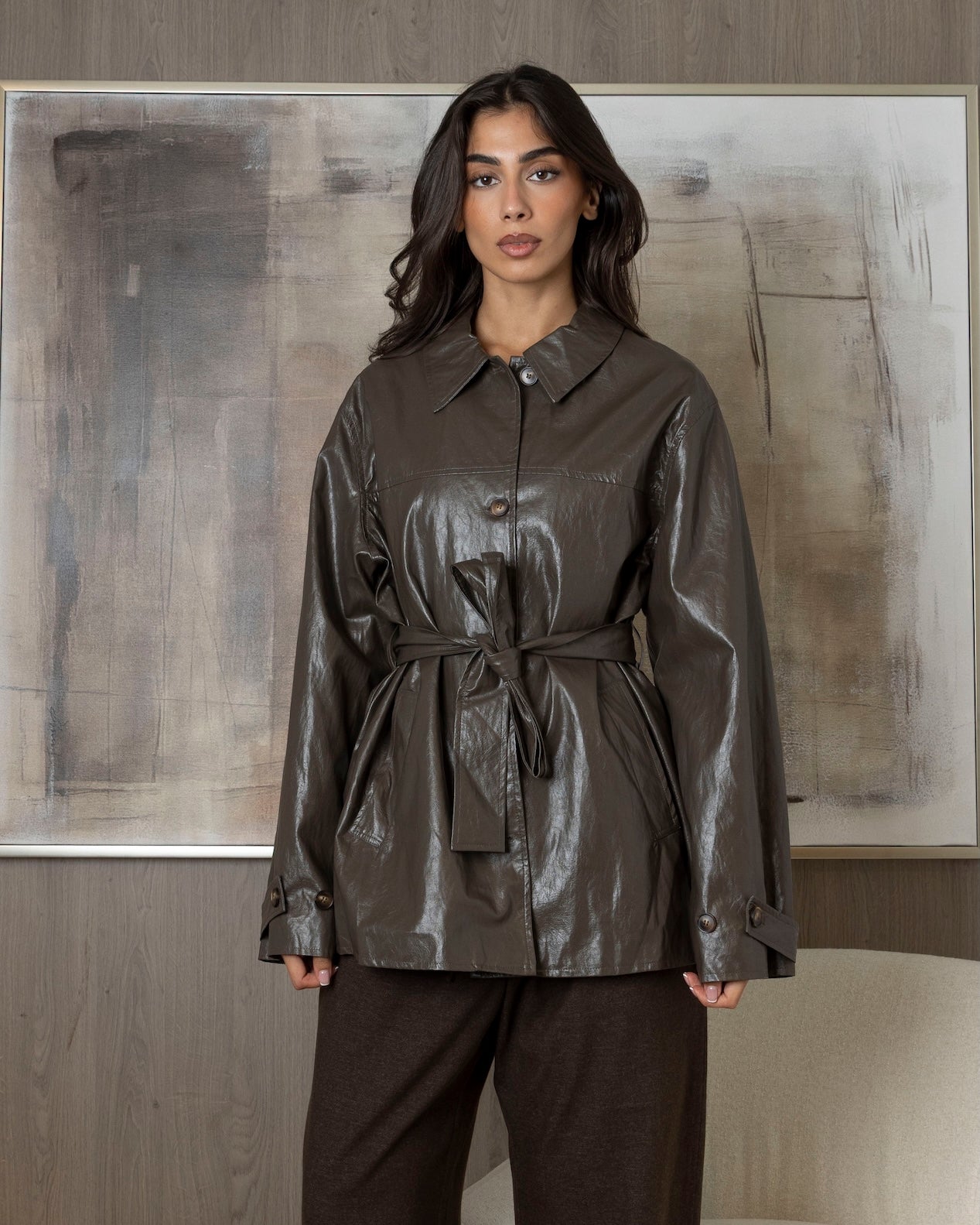 Collared Leather Jacket in Brown