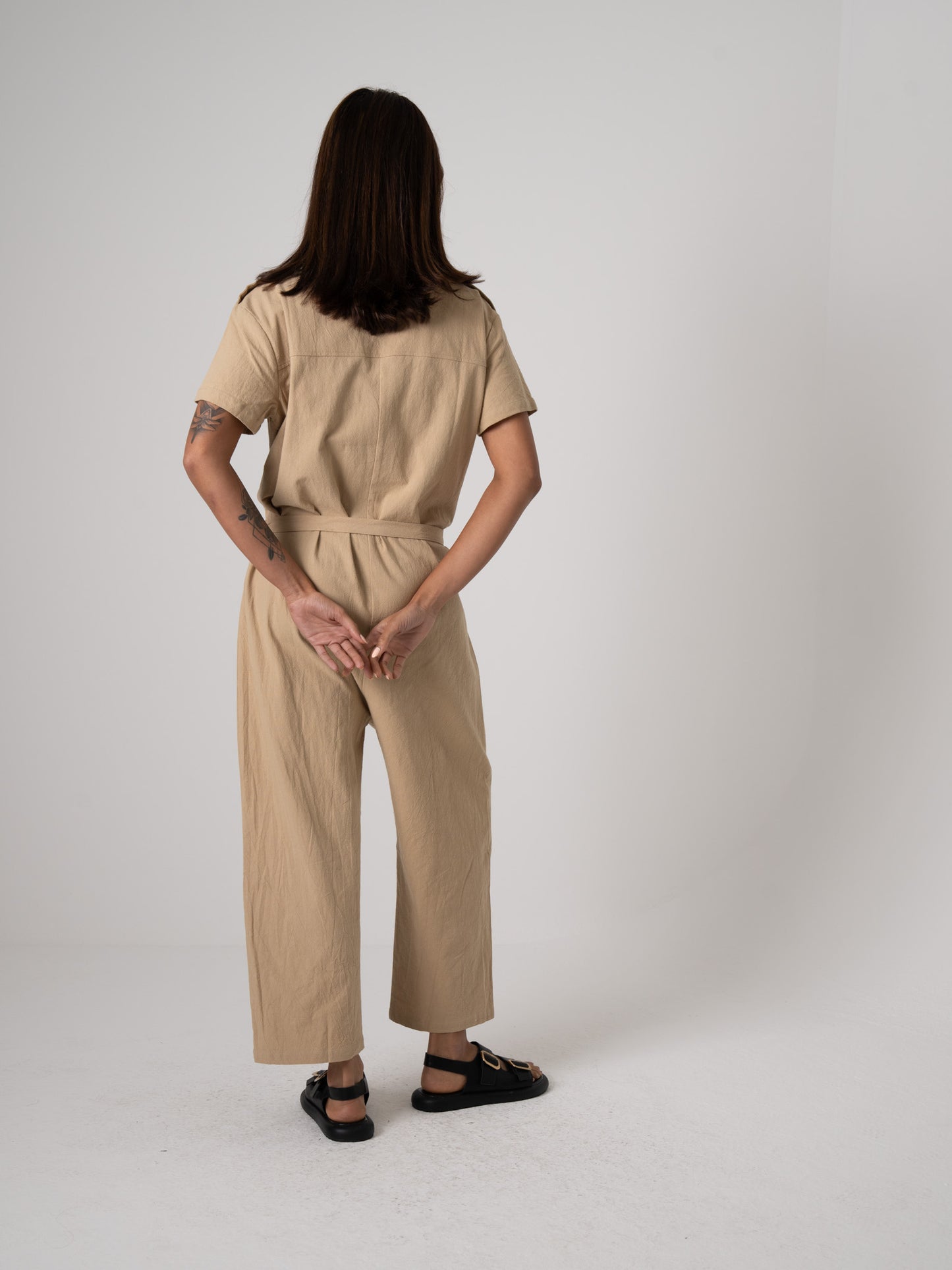 Beige Shortsleeved Jumpsuit