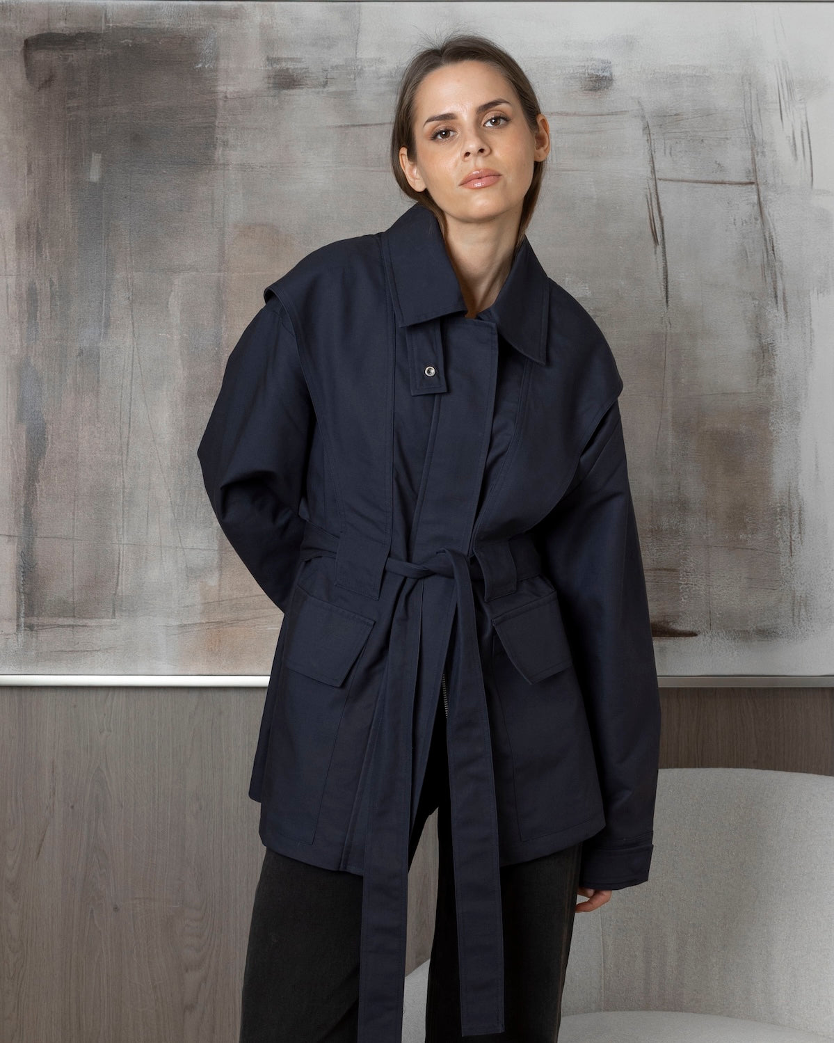Navy Trench-like Short Jacket