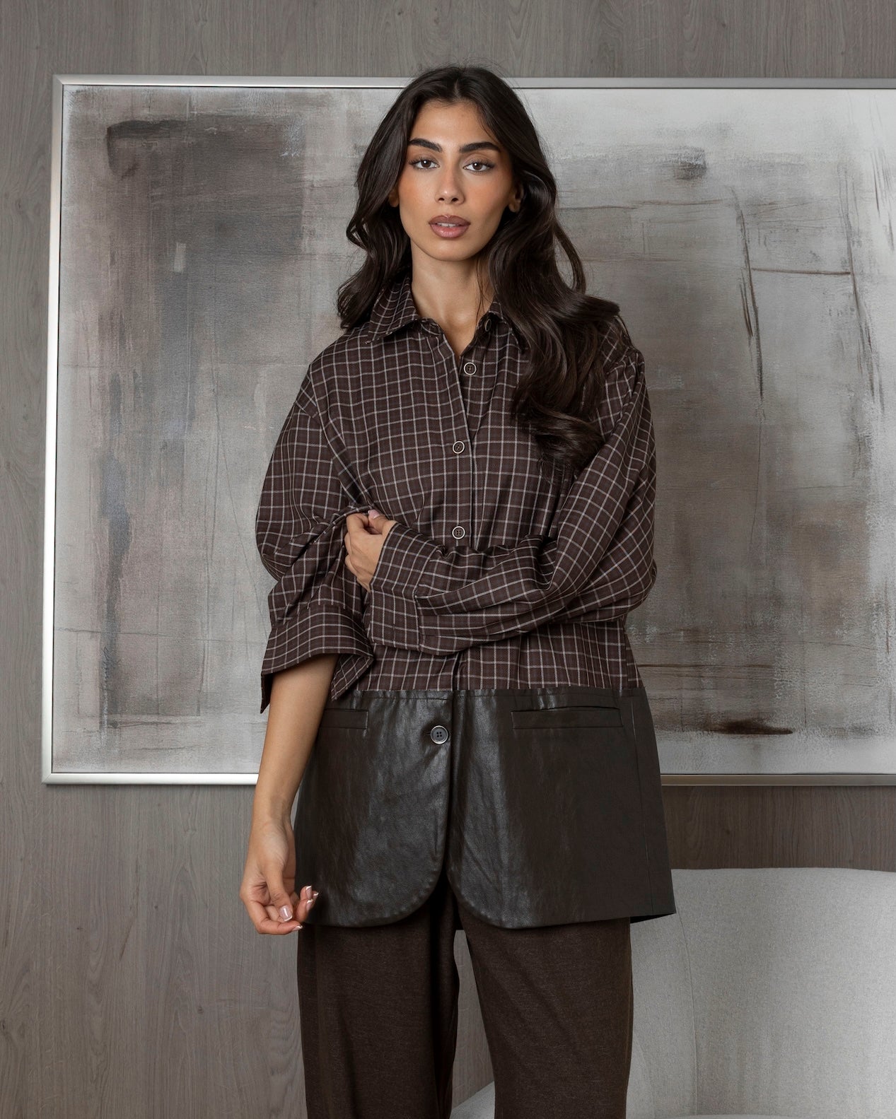 Plaid X Brown Leather Shirt