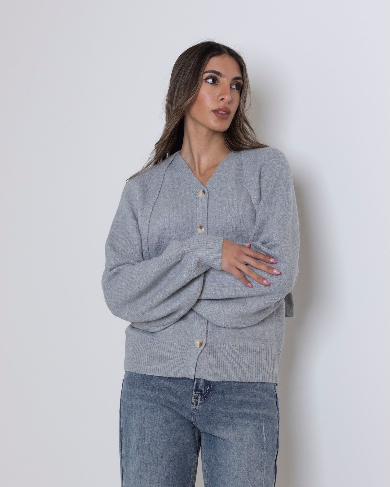 Grey Knit Cardigan Set