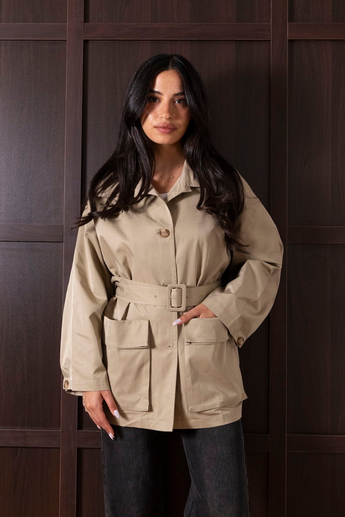 Trench-like Short Belted Jacket