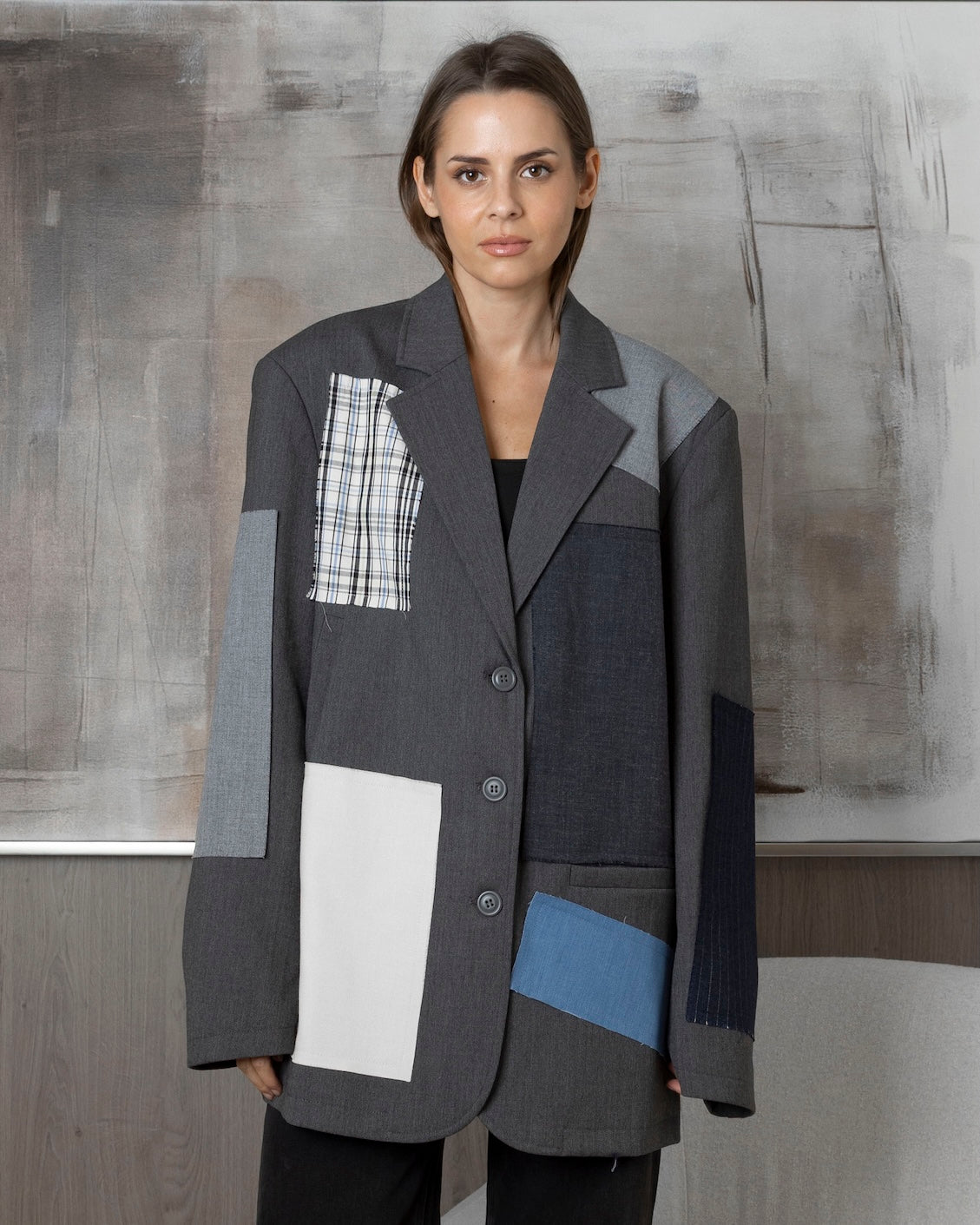 Grey Blazer with Patchwork