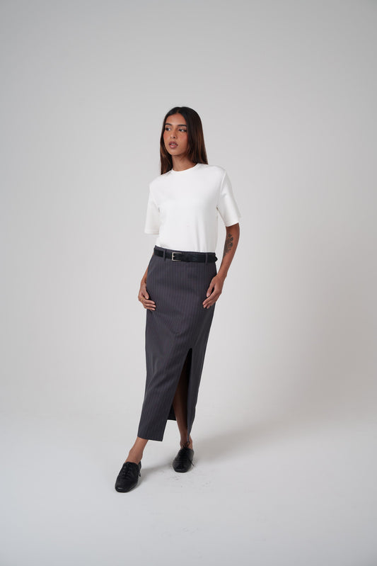 Pinstripe Slit Skirt