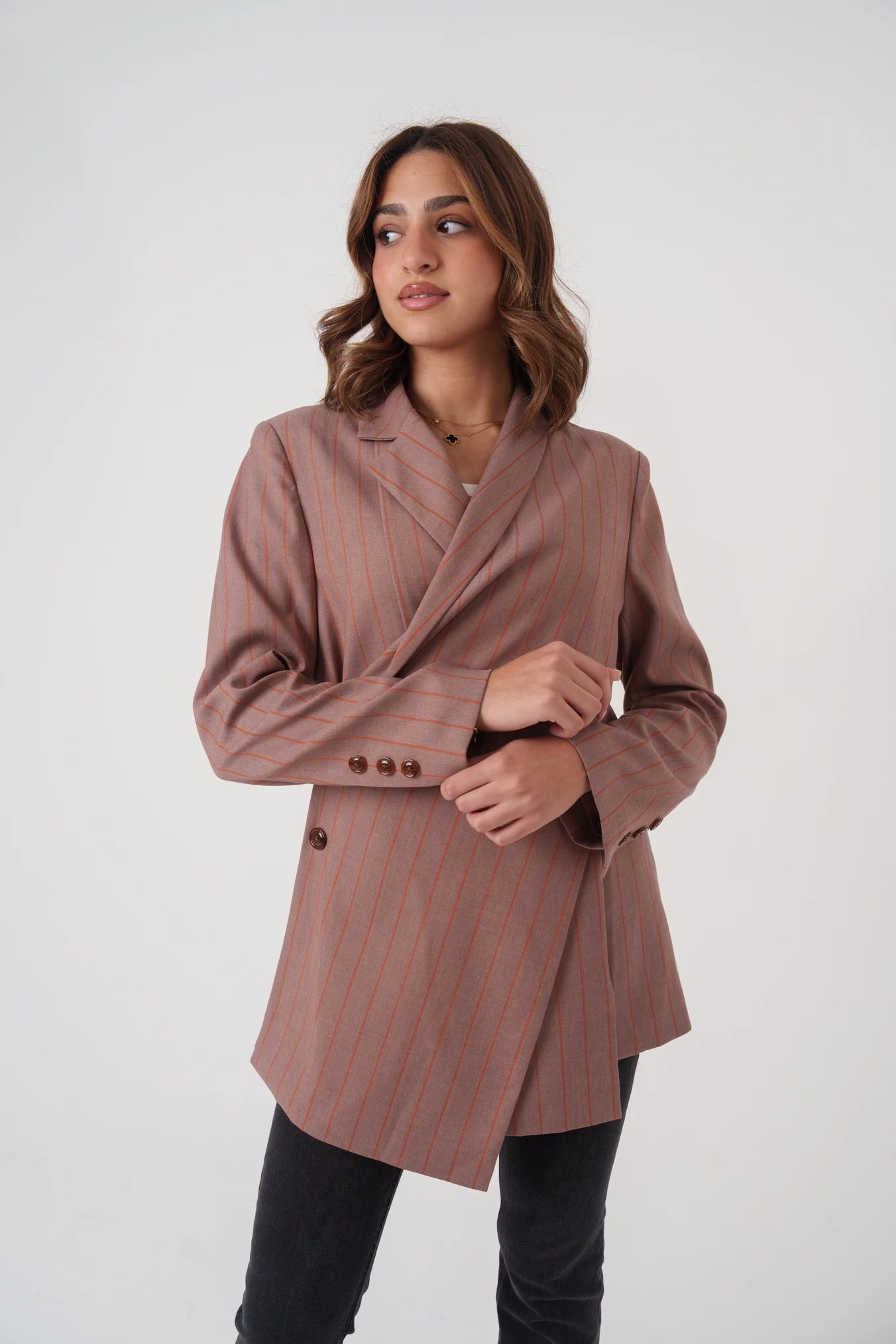 Dusty Pink Striped Overlay Blazer