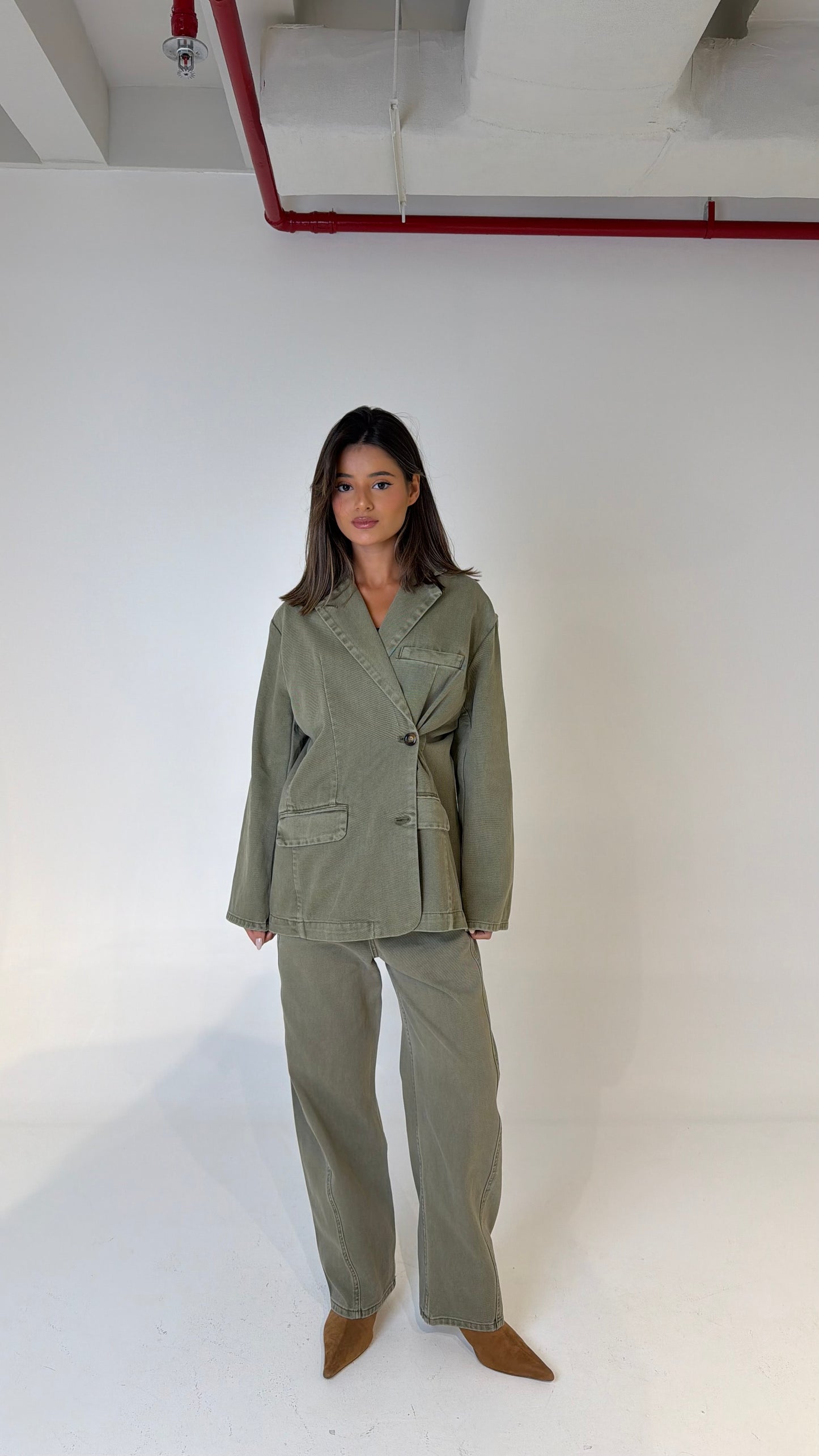 Olive Denim Blazer Set