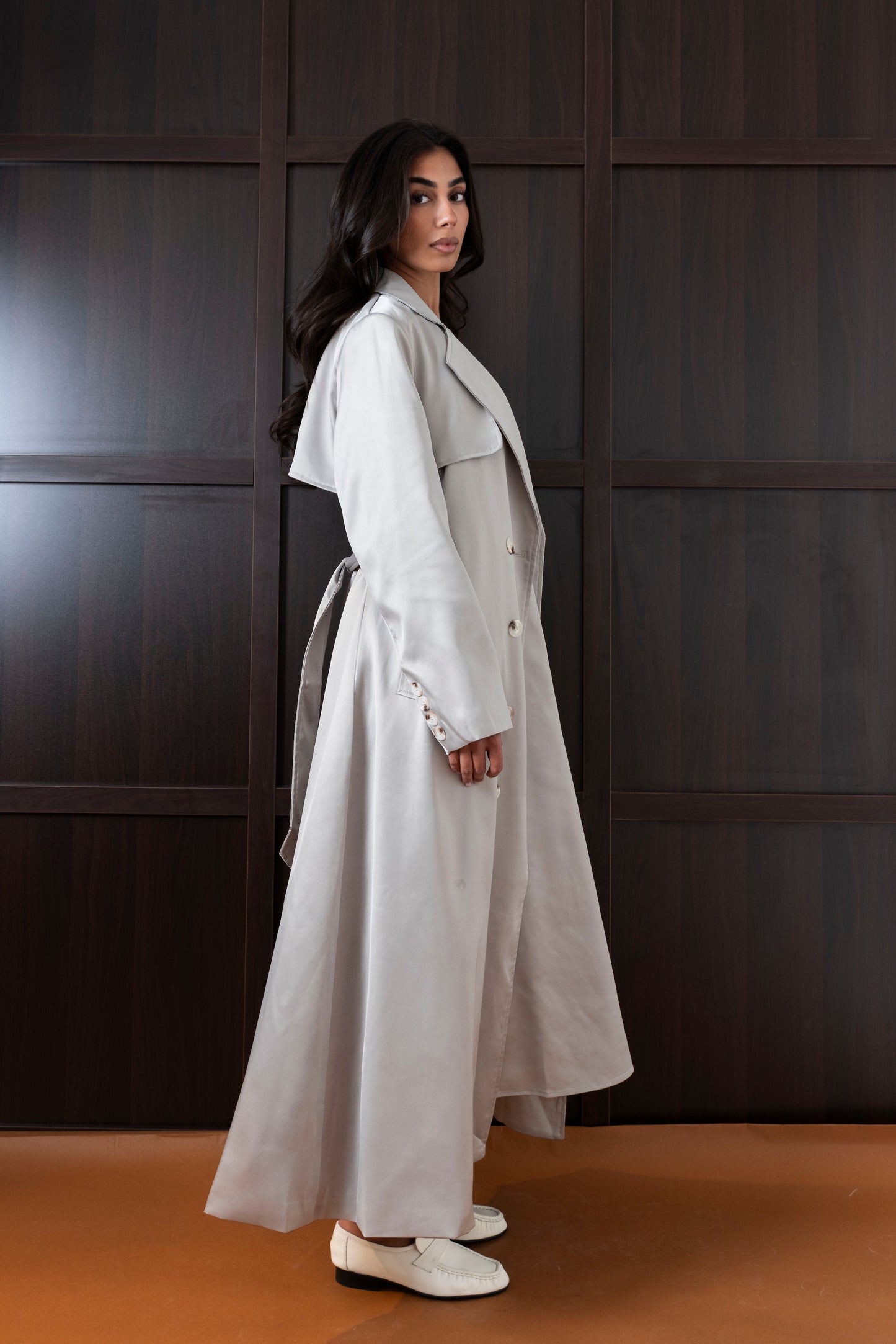 Grey Silk Long Blazer/Trench Set