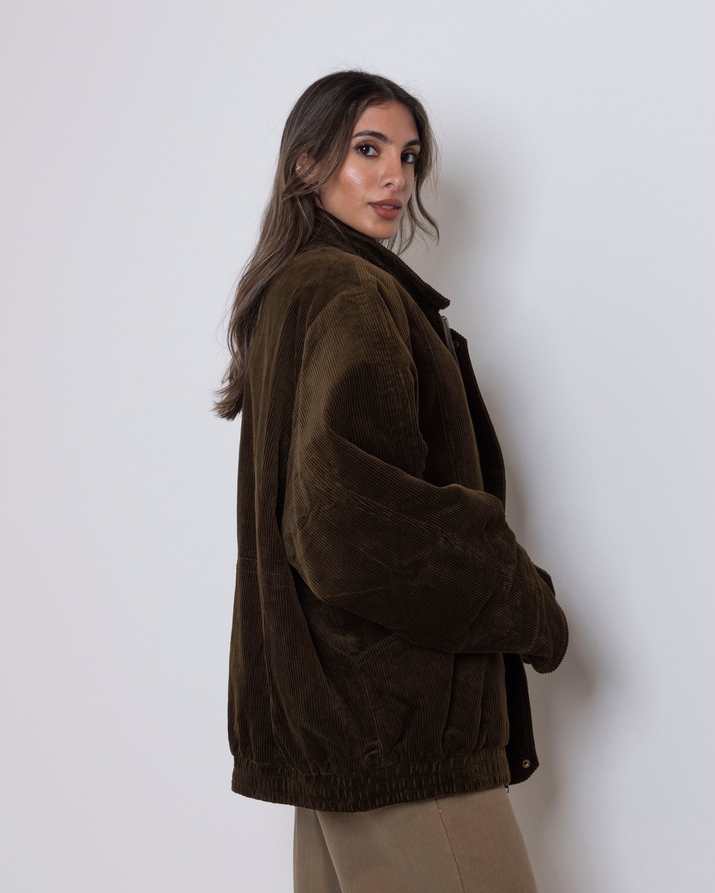 Khaki Corduroy Oversized Jacket