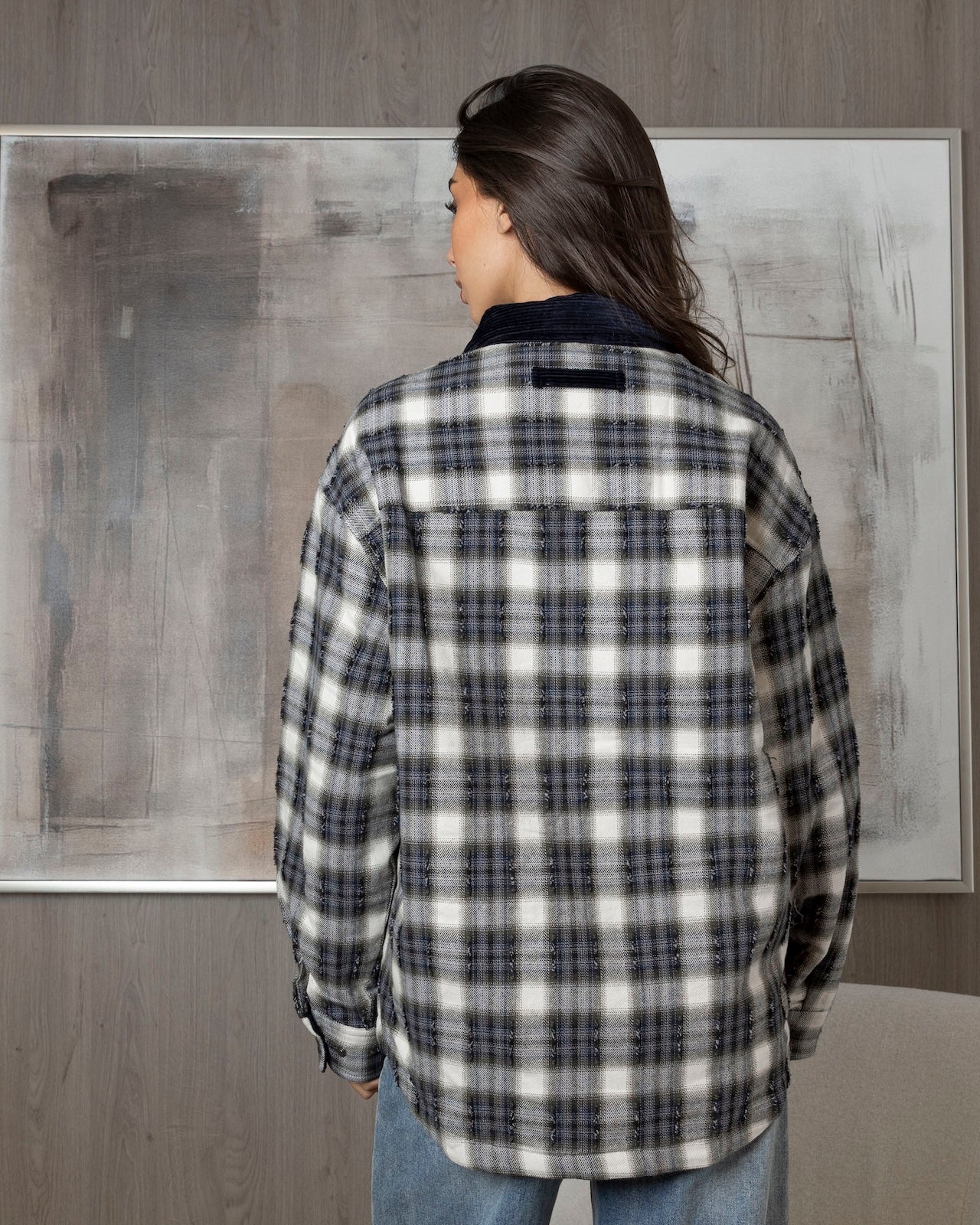 Plaid Shirt with Corduroy Collar