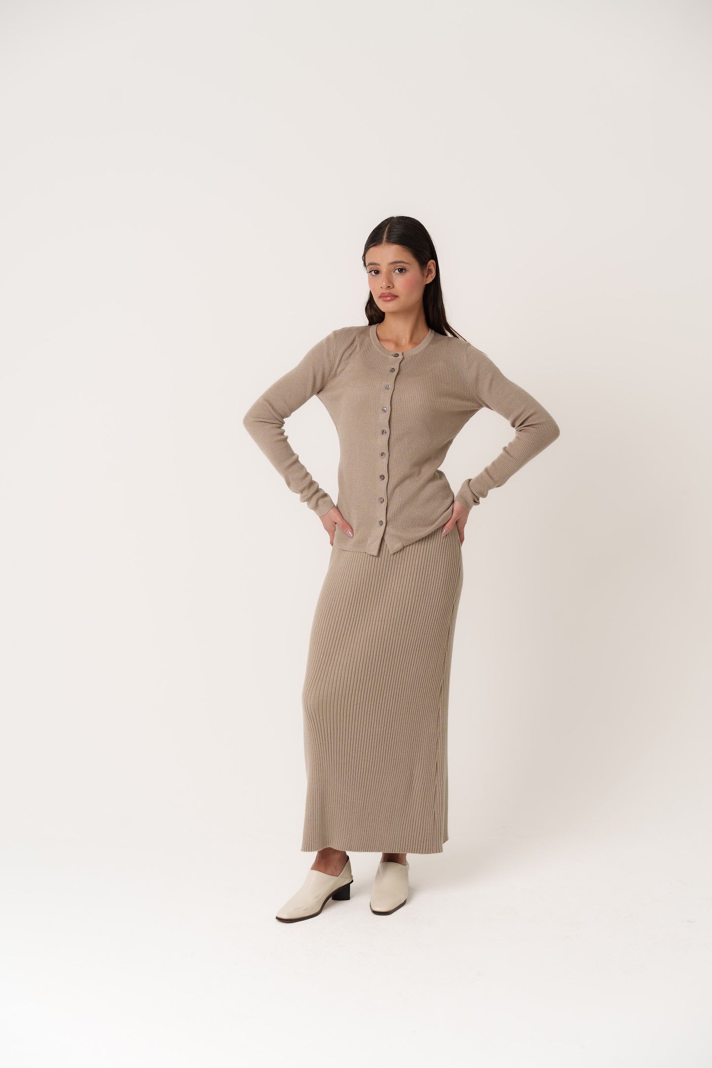 Knitted Beige Buttoned Set